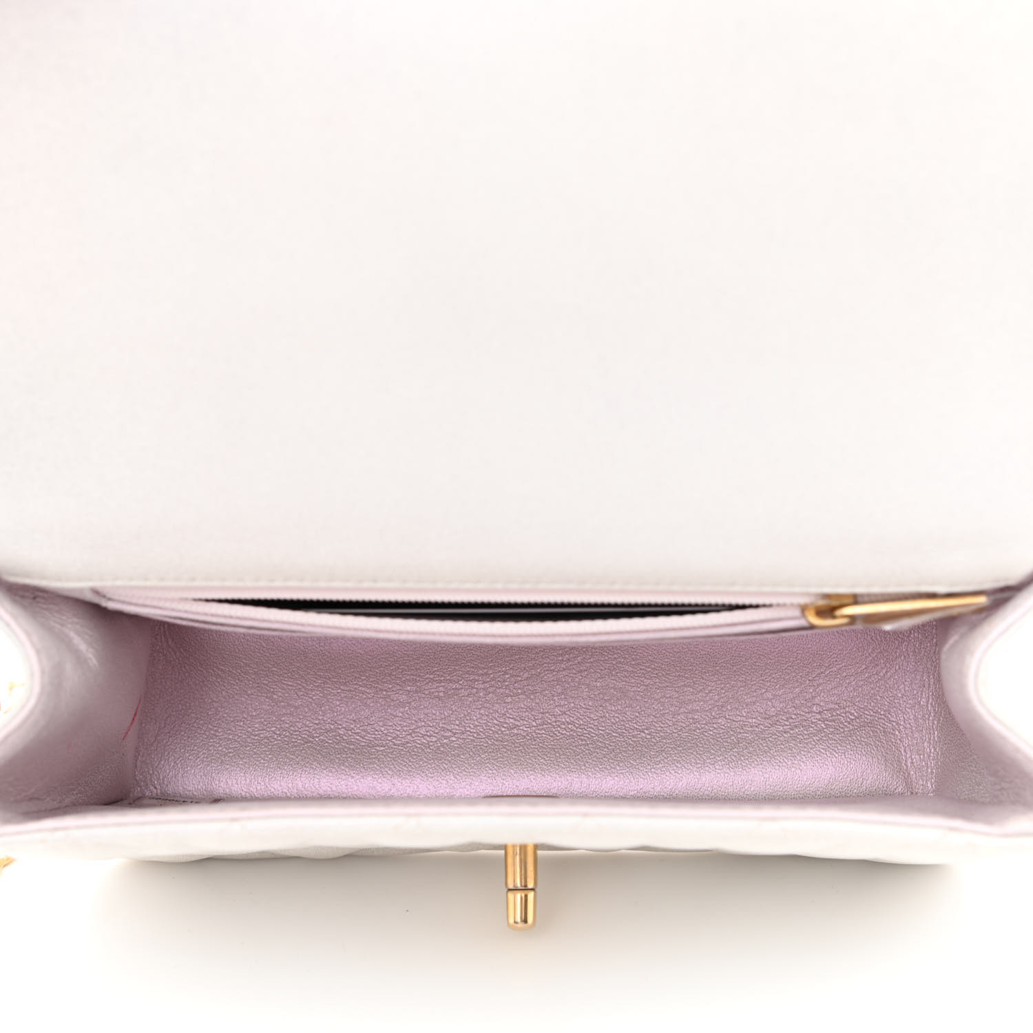 Iridescent Caviar Quilted Mini Top Handle Rectangular Flap White - LuxuryEva