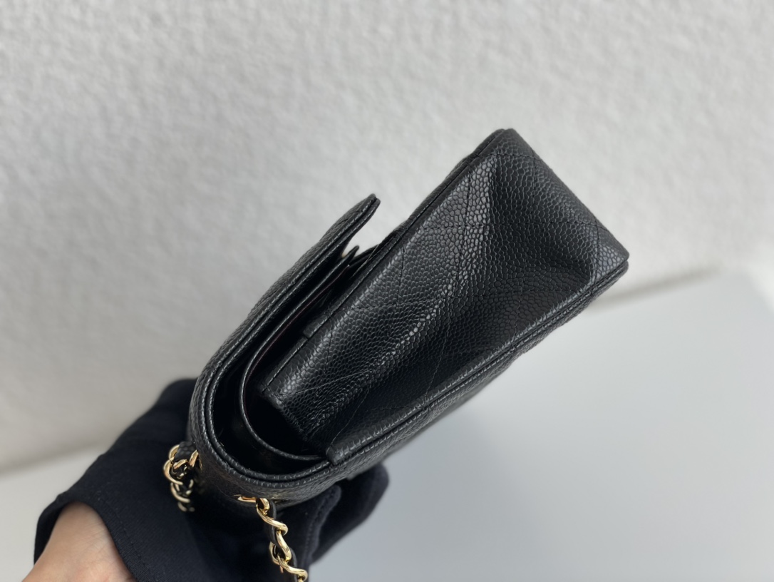 Chanel Medium Classic Double Flap Bag Black Quilted Caviar Gold Hardware - LuxuryEva