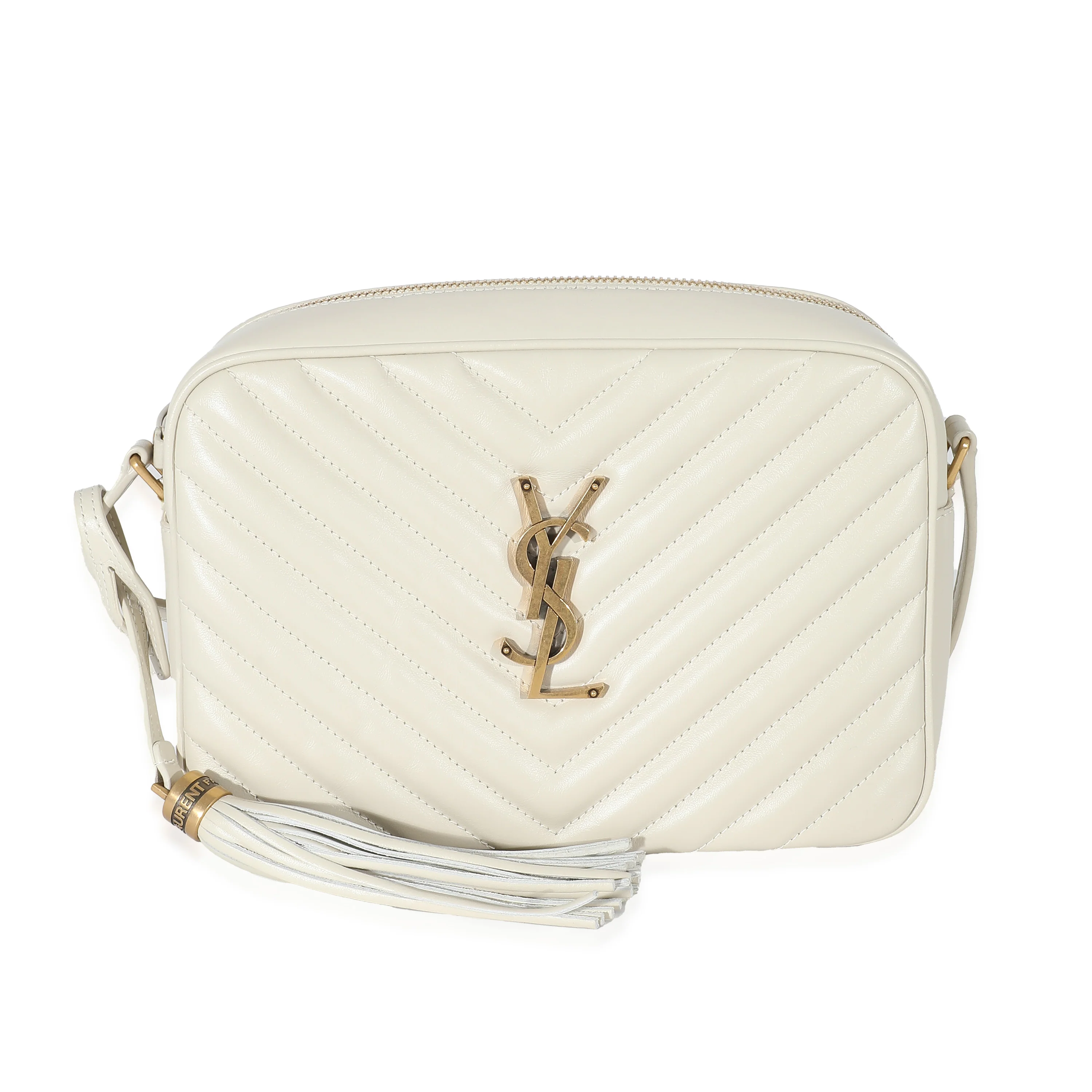 Saint Laurent Crema Soft Chevron Quilted Leather Lou Camera Bag - LuxuryEva