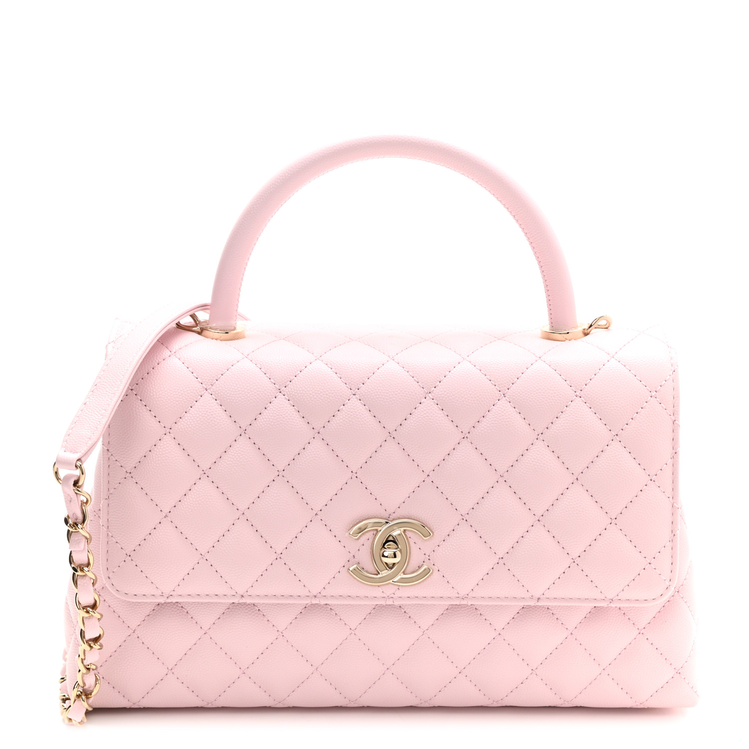 Caviar Quilted Small Coco Handle Flap Light Pink - LuxuryEva