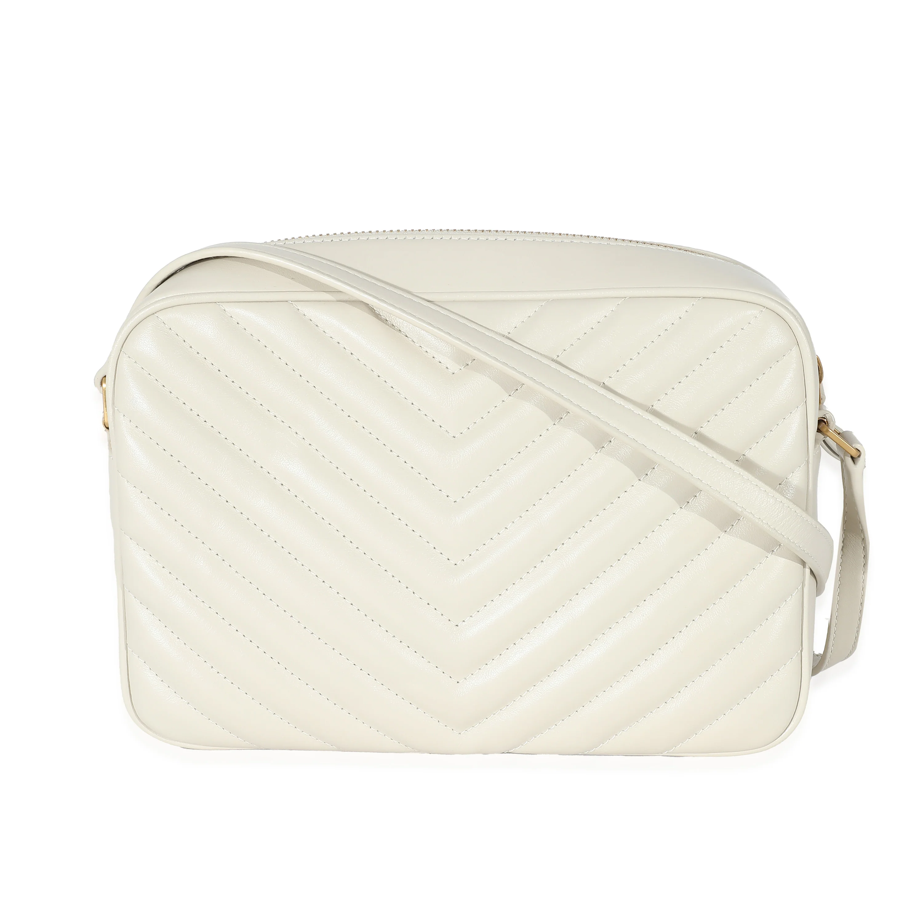 Saint Laurent Crema Soft Chevron Quilted Leather Lou Camera Bag - LuxuryEva