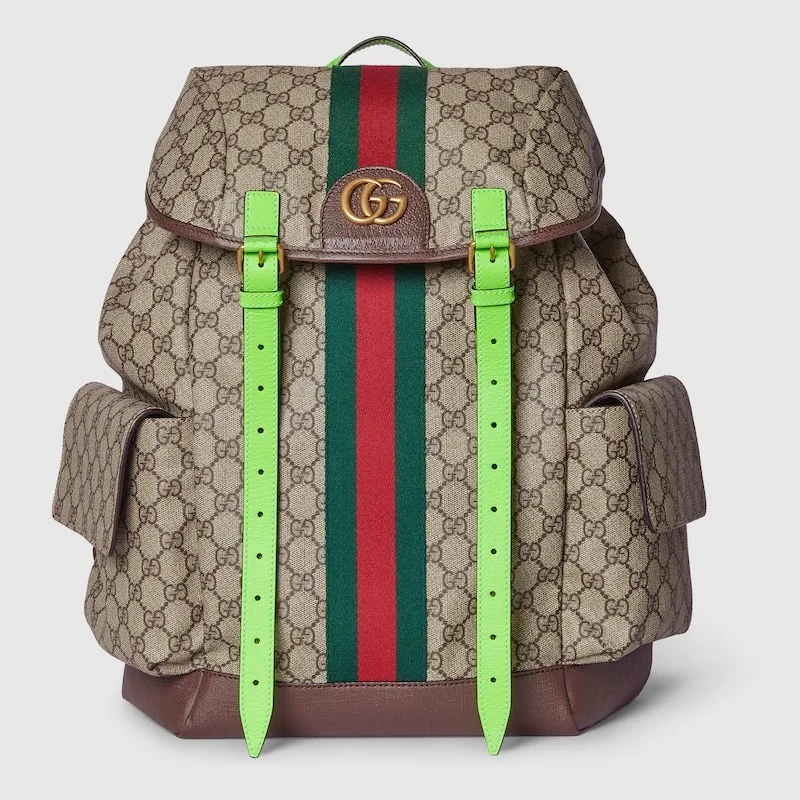 Ophidia Leather and Webbing-Trimmed Monogrammed Coated-Canvas Backpack - LuxuryEva