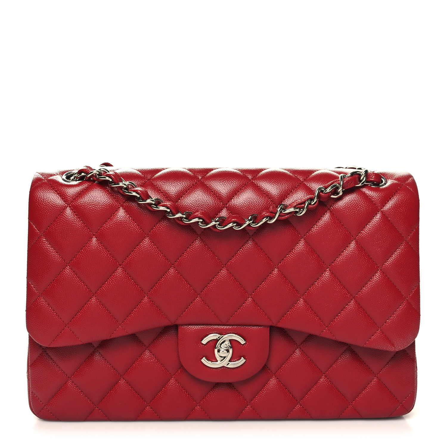 Caviar Quilted Jumbo Double Flap Red - LuxuryEva