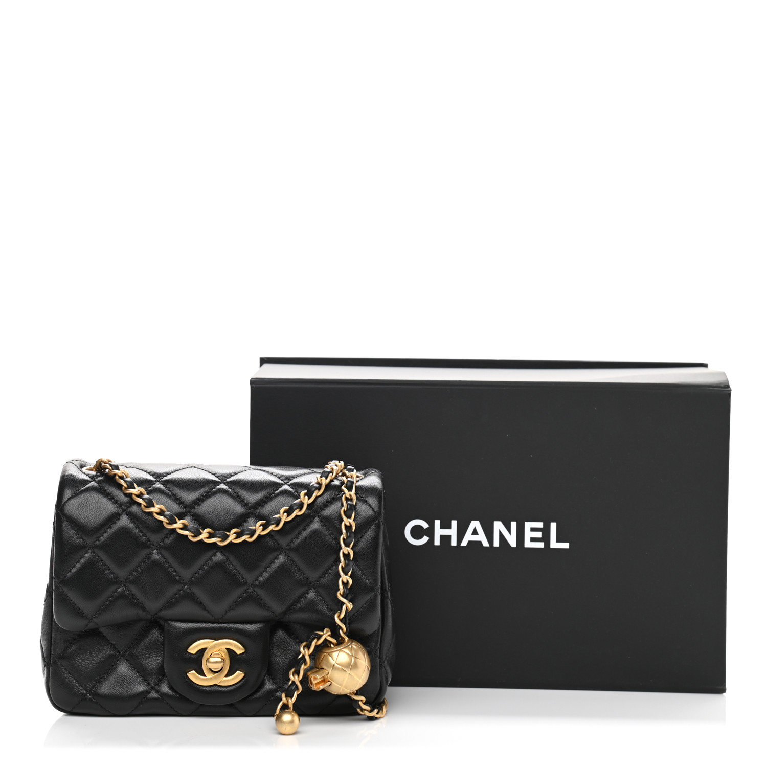 Lambskin Quilted CC Pearl Crush Mini Flap Black - LuxuryEva