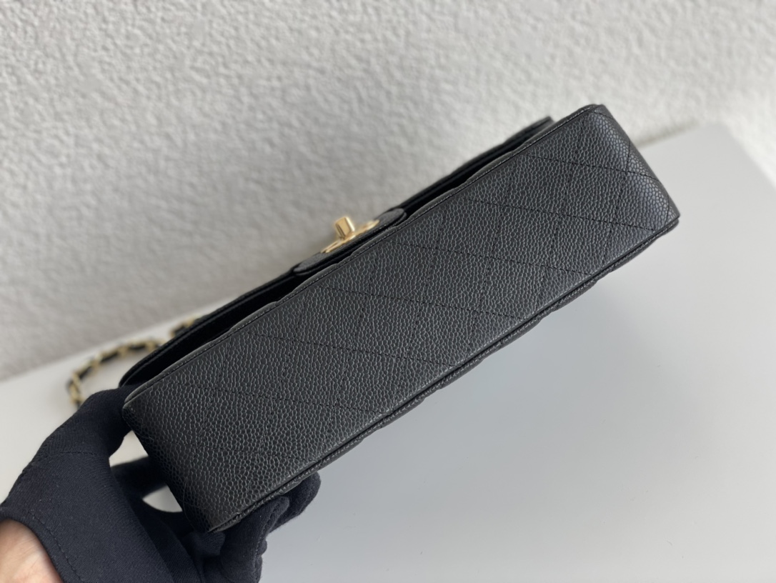Chanel Medium Classic Double Flap Bag Black Quilted Caviar Gold Hardware - LuxuryEva