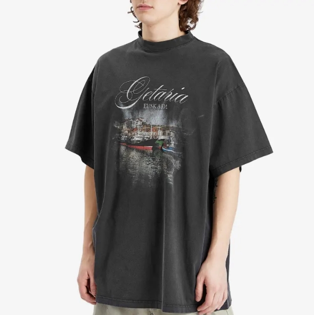 BALENCIAGA GETARIA TUBULAR OVERSIZED T-SHIRT Faded Washed Black - LuxuryEva