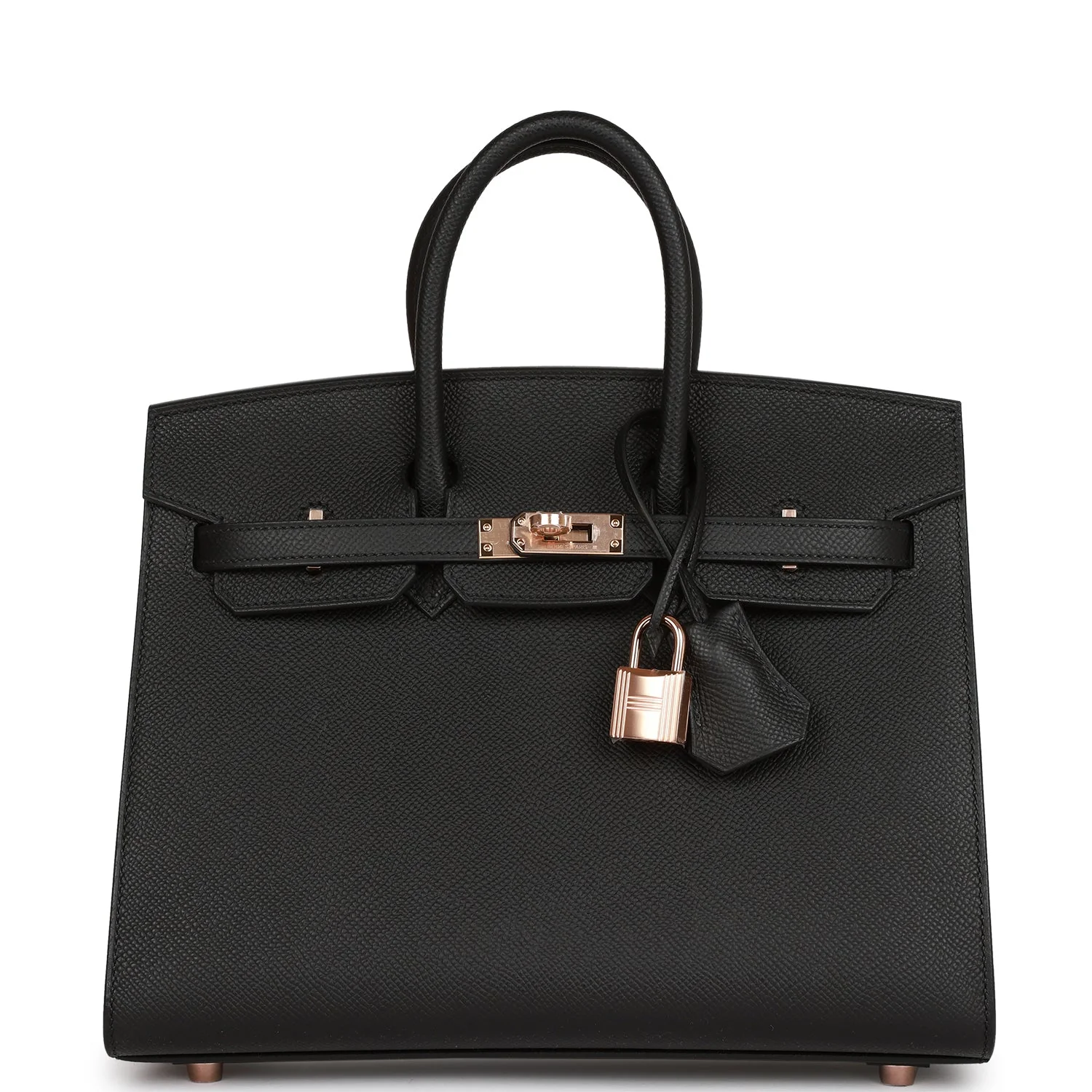Hermes Birkin Sellier 25 Black Epsom Rose Gold Hardware - LuxuryEva