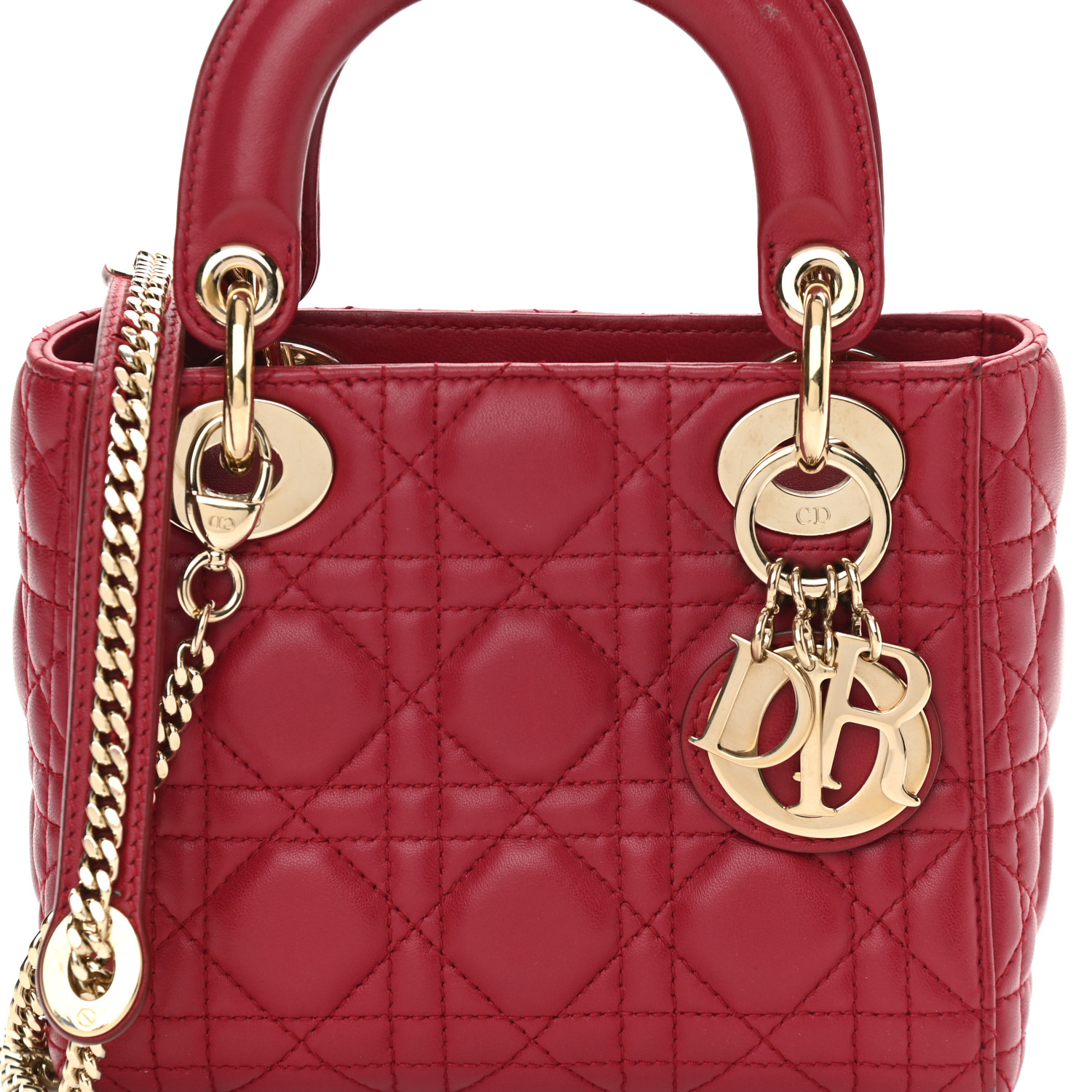 Lambskin Cannage Mini Lady Dior Burgundy - LuxuryEva