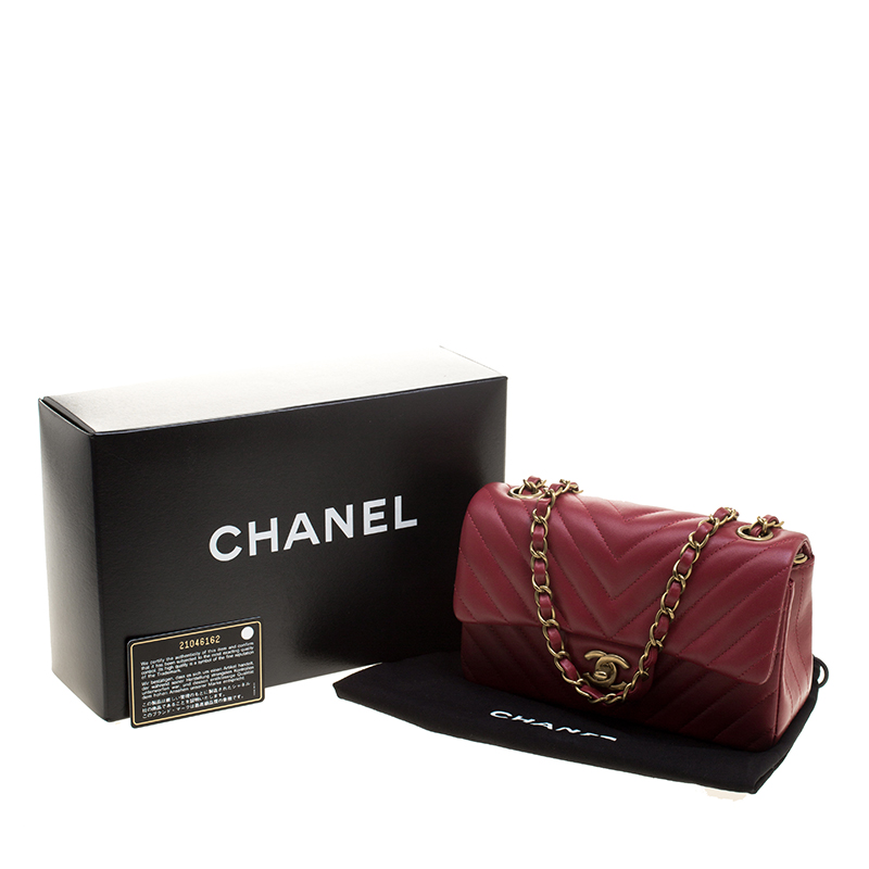 Dark Red Chevron Leather New Mini Classic Flap Bag - LuxuryEva