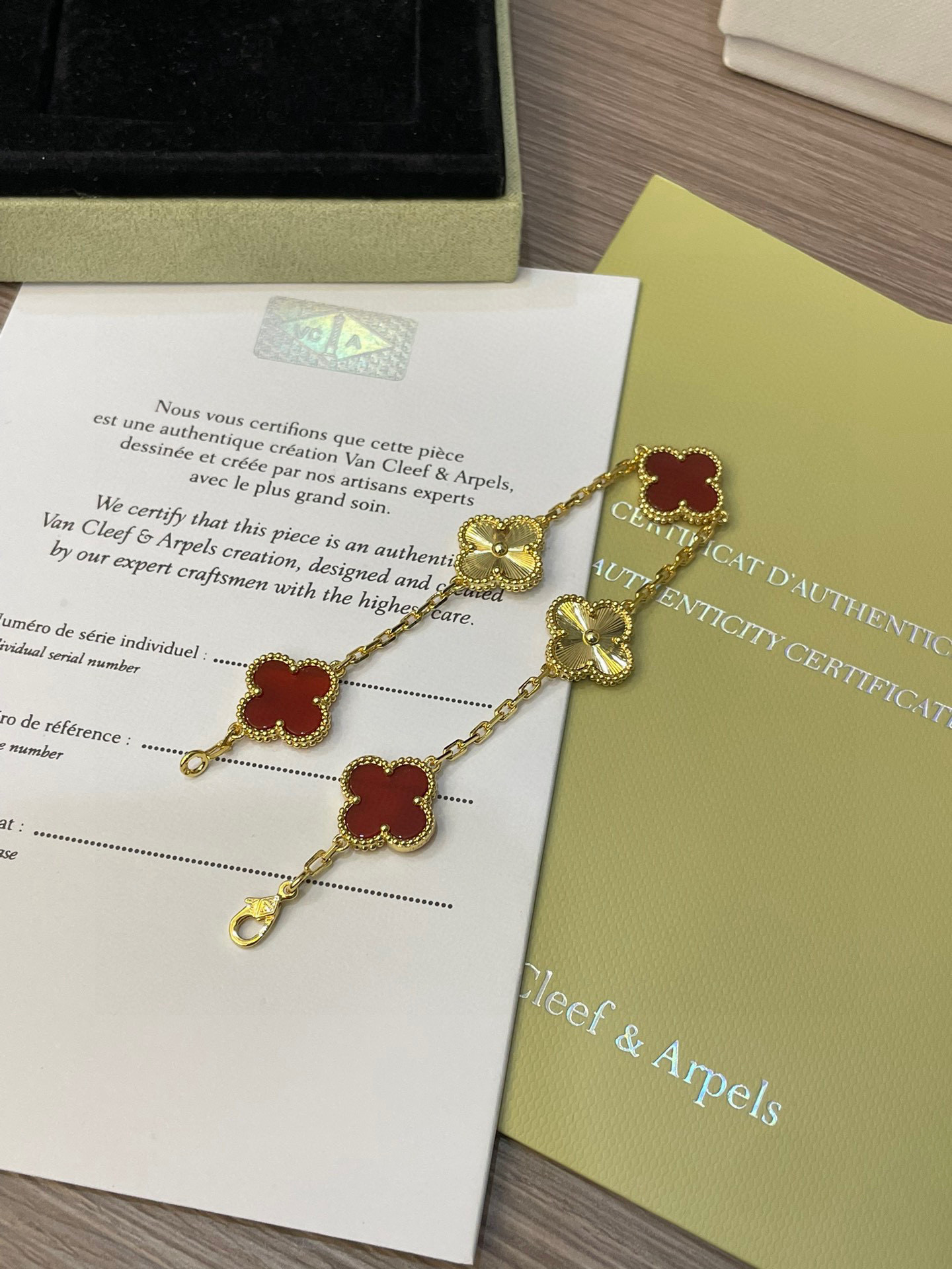 Van Cleef & Arpels Five-Flower Natural Red Carnelian Bracelet Set - LuxuryEva