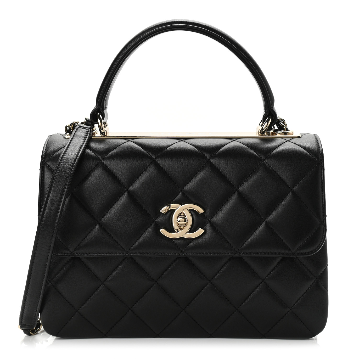 Lambskin Quilted Small Trendy CC Dual Handle Flap Bag Black - LuxuryEva