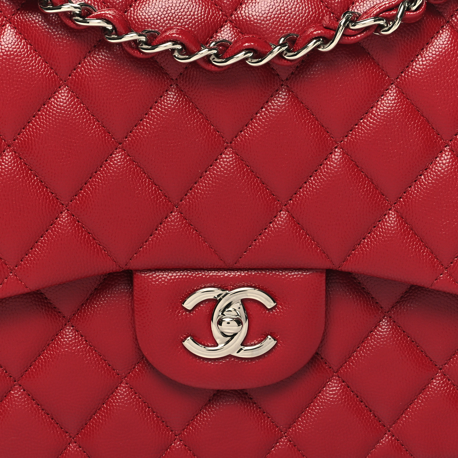 Caviar Quilted Jumbo Double Flap Red - LuxuryEva