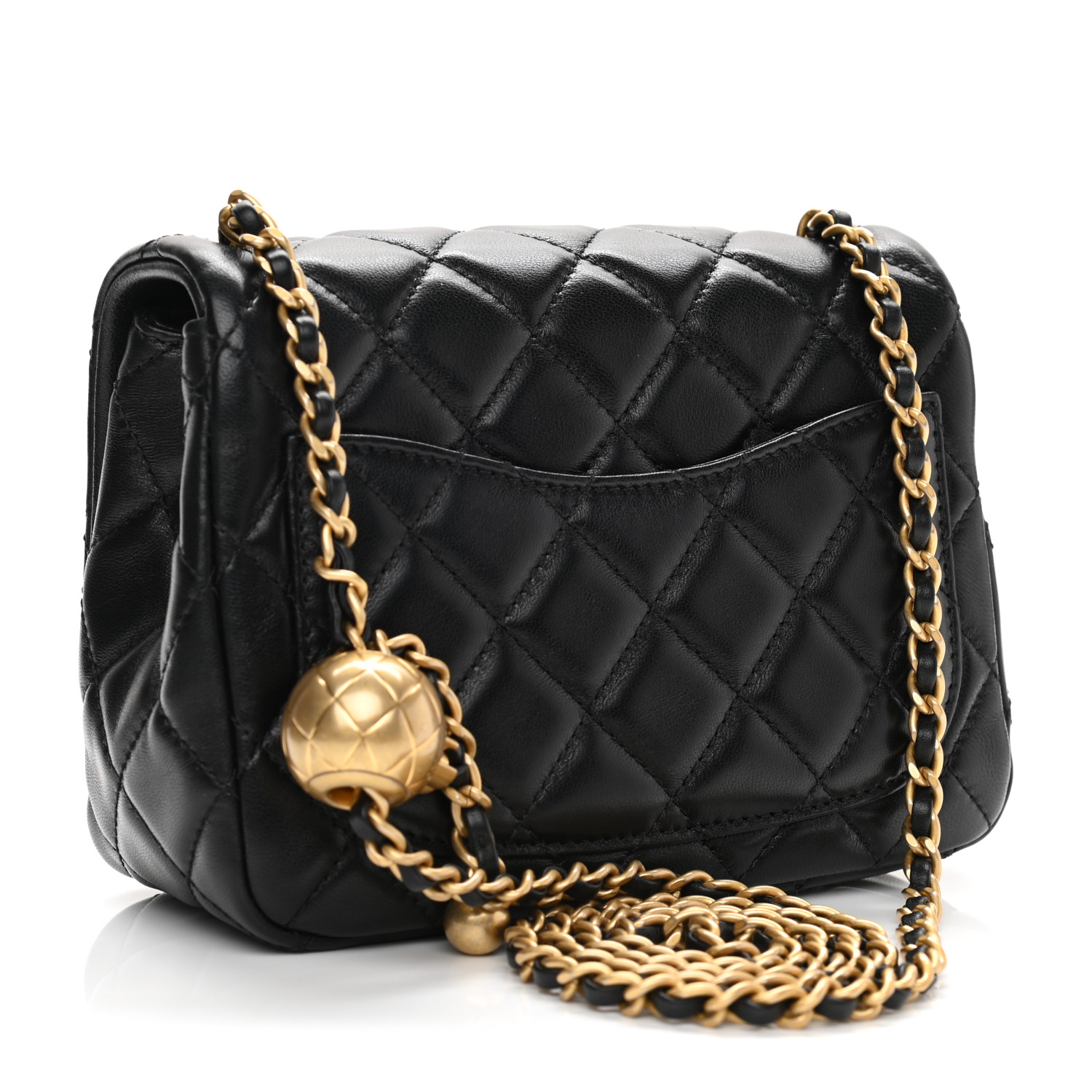 Lambskin Quilted CC Pearl Crush Mini Flap Black - LuxuryEva