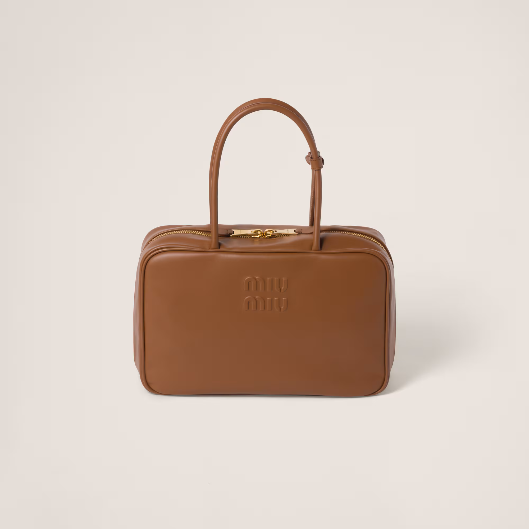 MIUMIU Leather Beau bag Large-Cognac - LuxuryEva