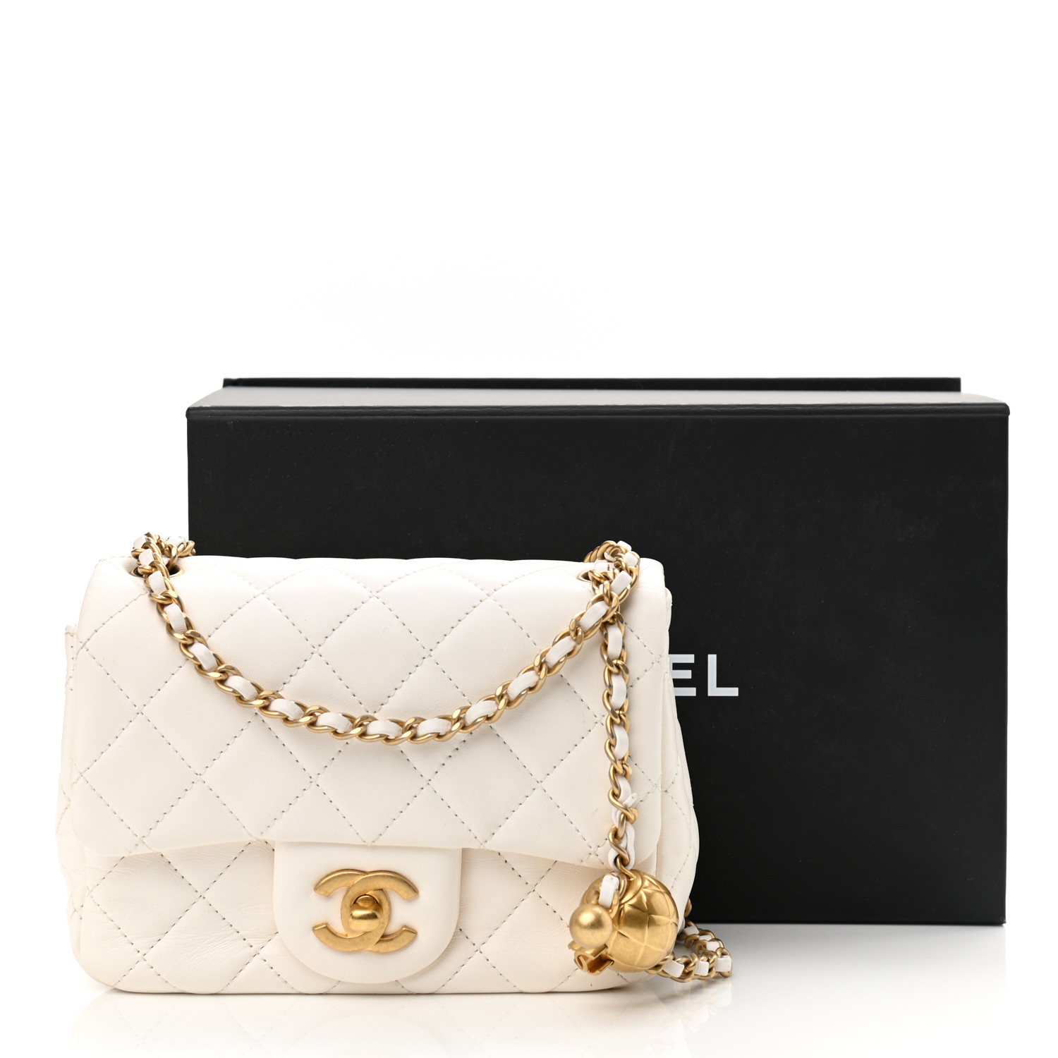 Lambskin Quilted CC Pearl Crush Mini Flap White - LuxuryEva