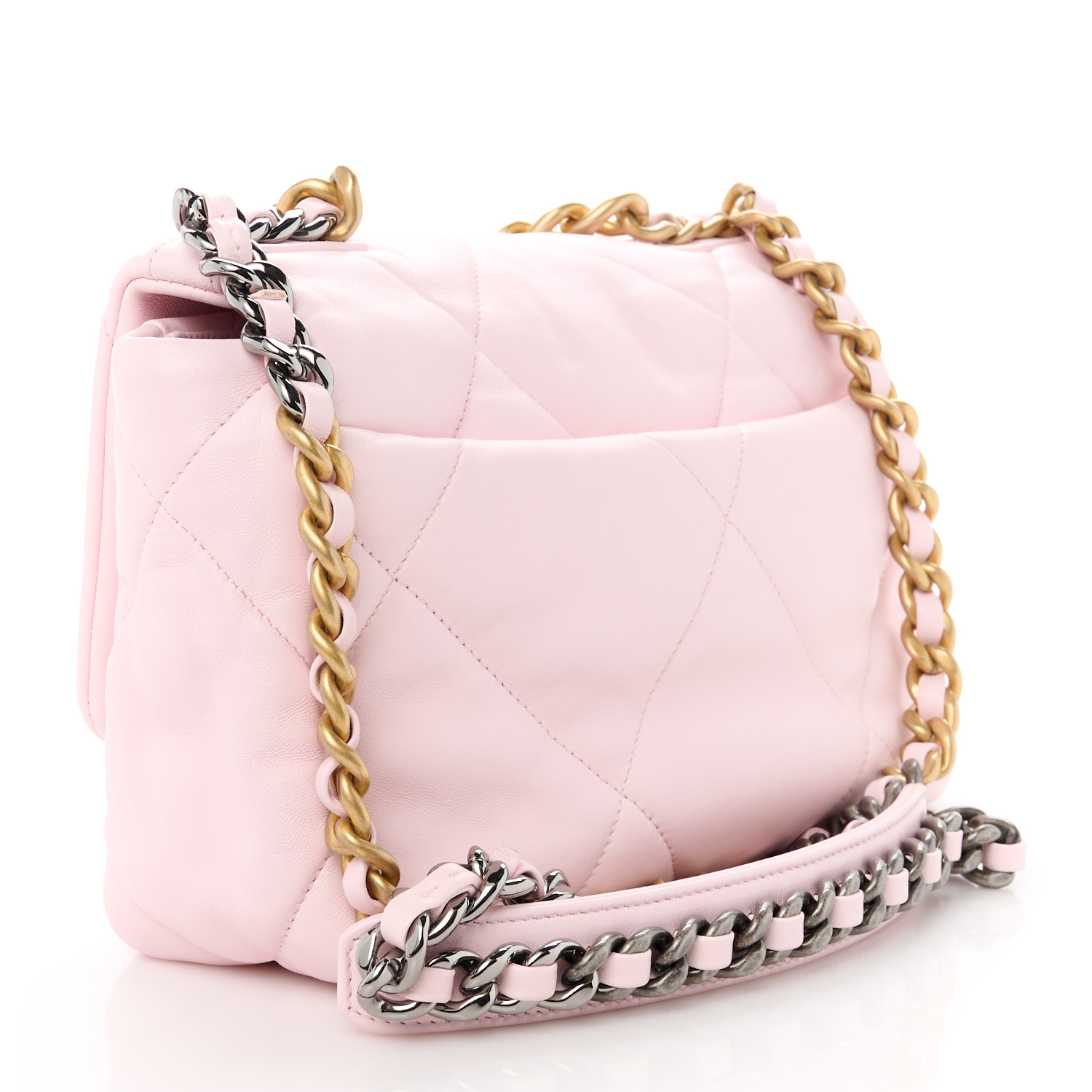 Chanel  Lambskin Quilted Medium Chanel 19 Flap Light Pink - LuxuryEva