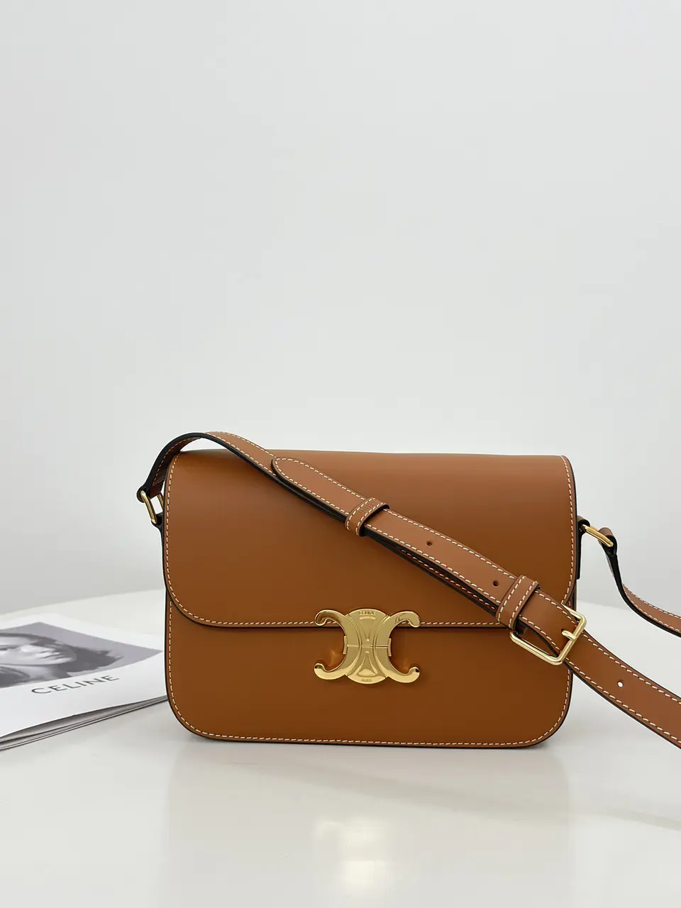 Celine Medium Triomphe Bag in Caramel - LuxuryEva