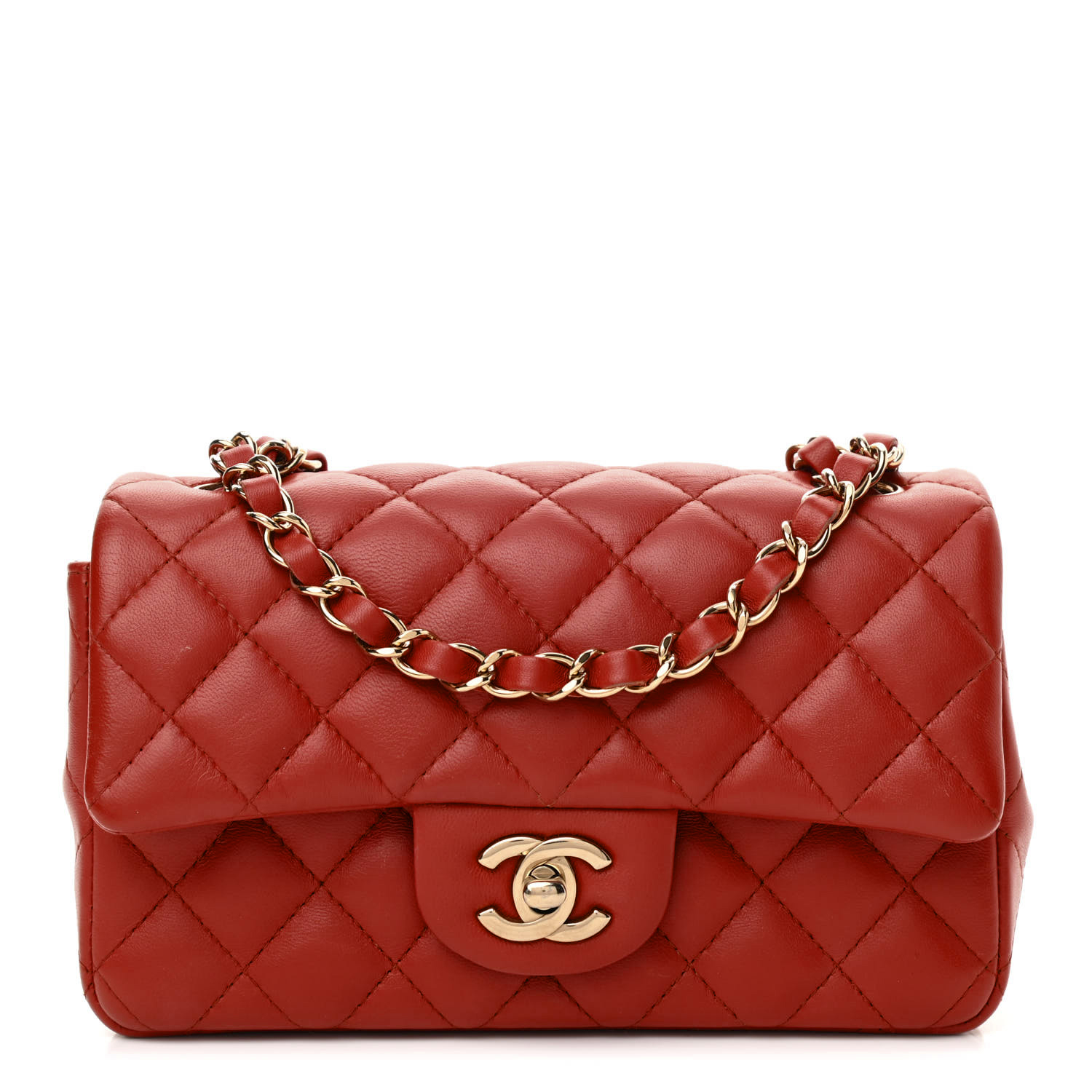 Lambskin Quilted Mini Rectangular Flap - Red - LuxuryEva