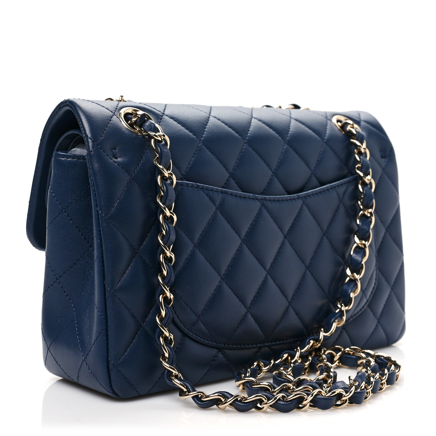Lambskin Quilted Small Double Flap Dark Blue - LuxuryEva