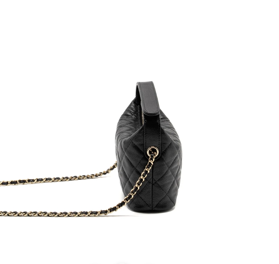 Chanel 25C Quilted Chain Hobo Black Caviar - LuxuryEva