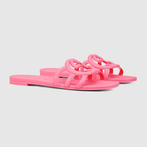 Gucci Women's Interlocking G slide sandal  Variation dark pink rubber - LuxuryEva