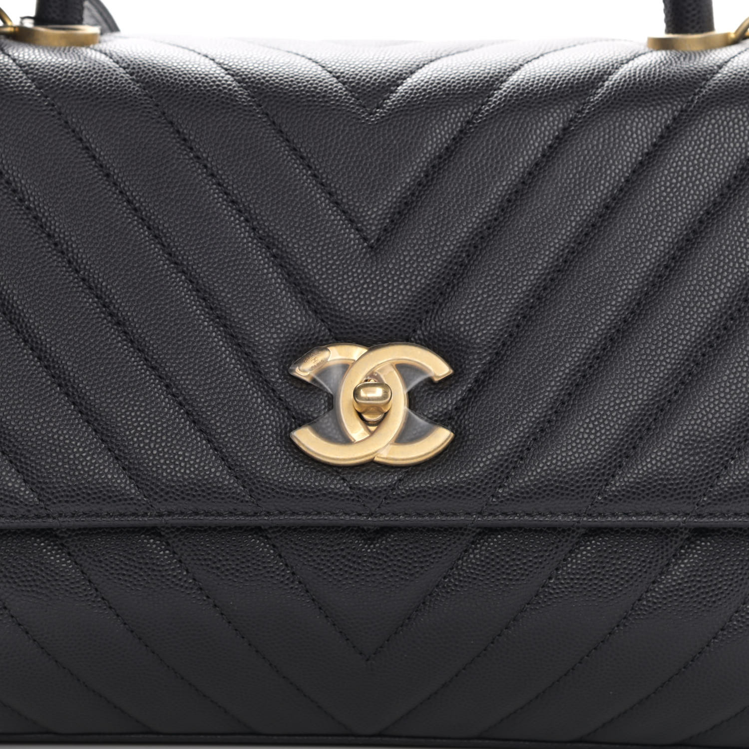 Caviar Chevron Quilted Small Coco Handle Flap Dark Grey - LuxuryEva