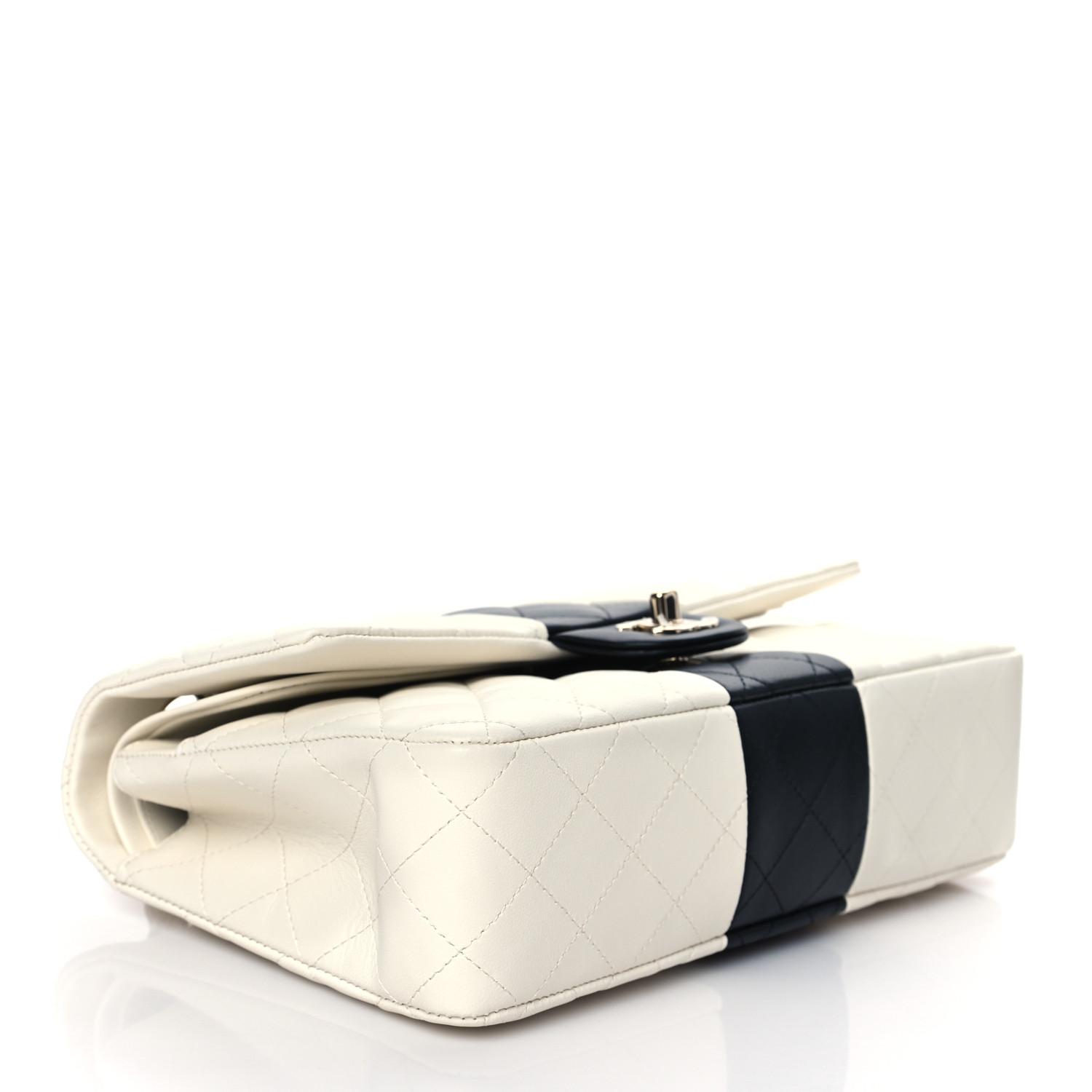 Lambskin Quilted Medium Double Flap Black White - LuxuryEva