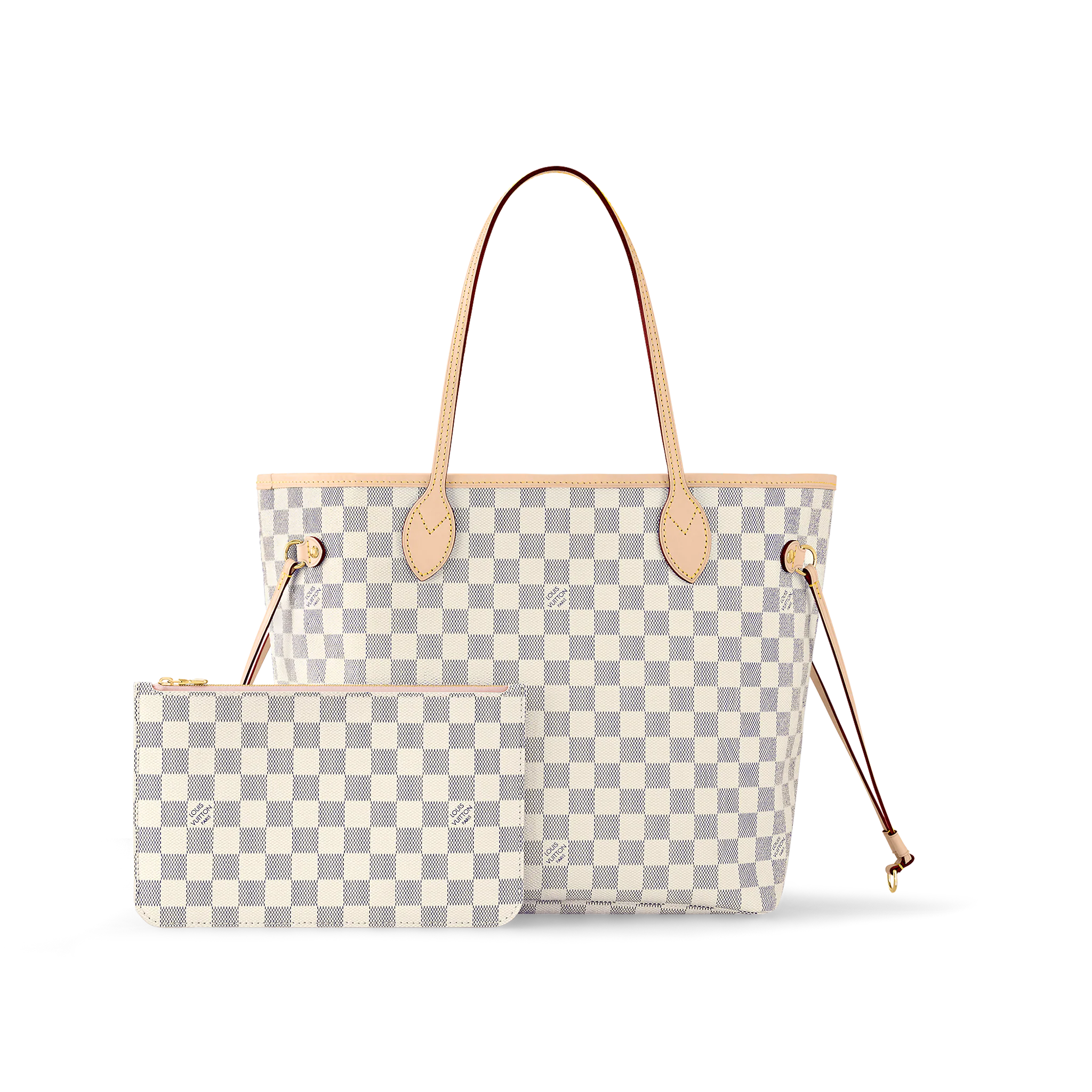 Louis Vuitton N40603 Neverfull MM Rose Ballerine Damier Azur Canvas - LuxuryEva