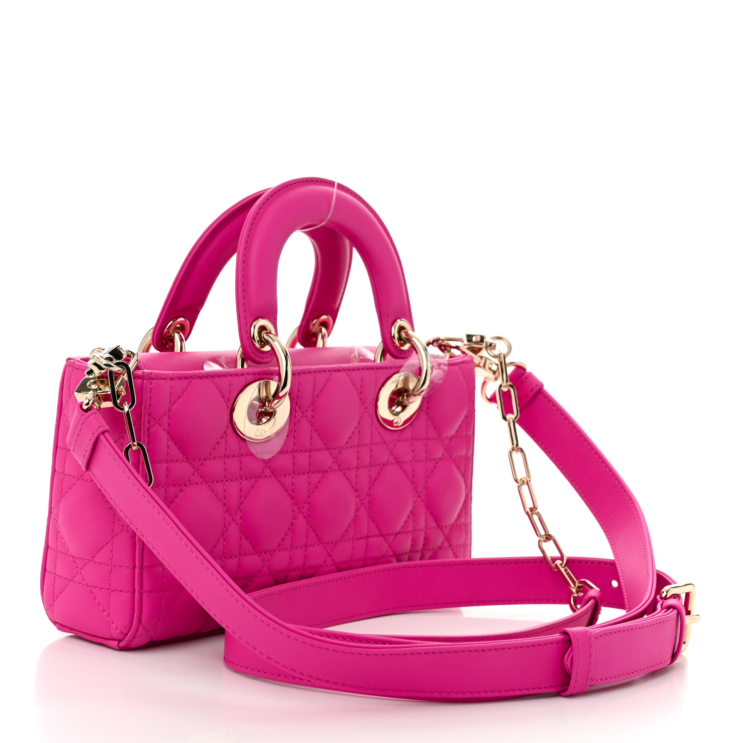 CHRISTIAN DIOR Lambskin Cannage Small Lady D-Joy Fuchsia - LuxuryEva