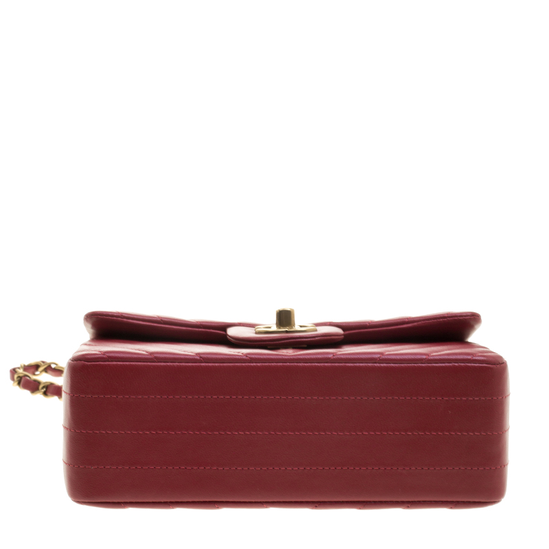 Dark Red Chevron Leather New Mini Classic Flap Bag - LuxuryEva