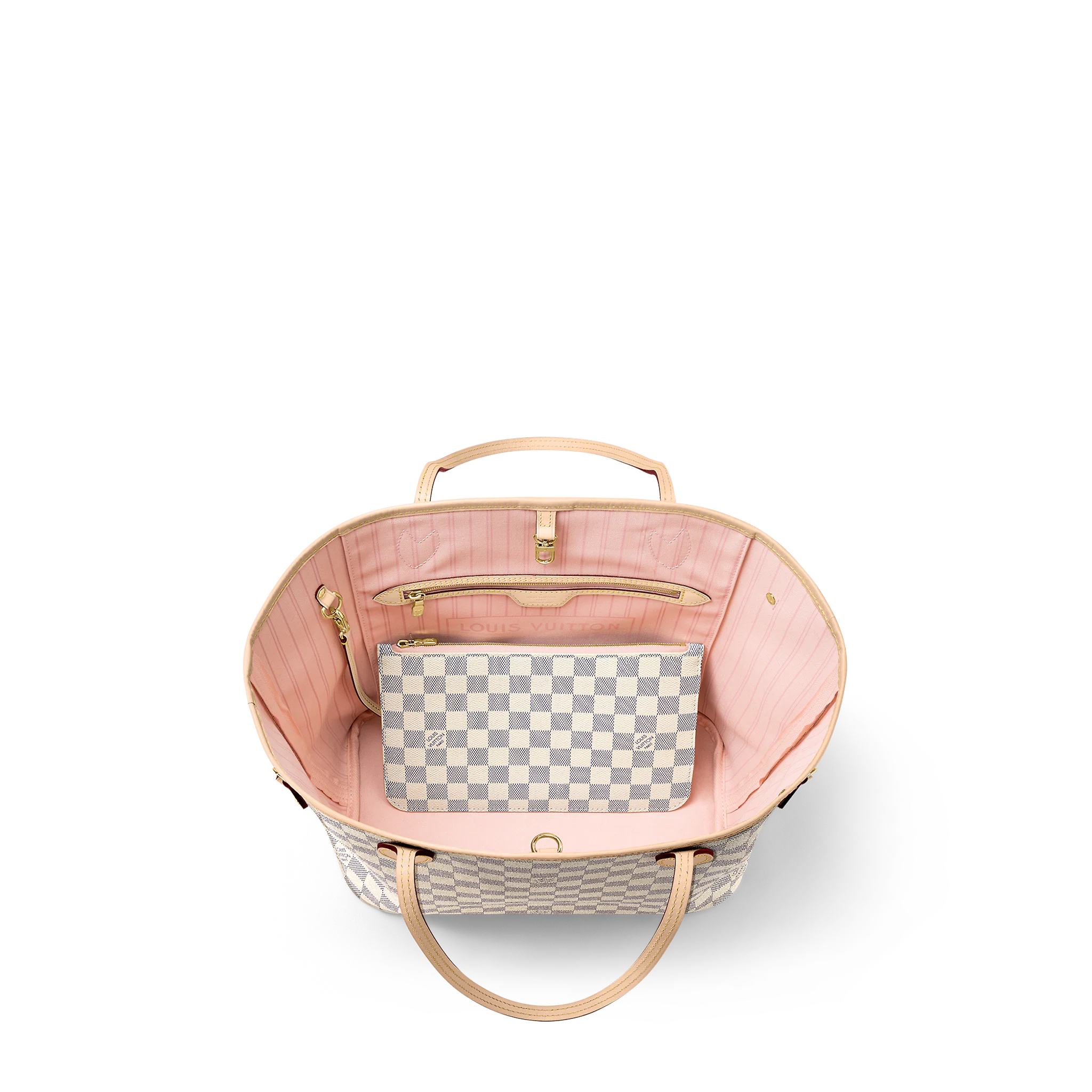 Louis Vuitton N40603 Neverfull MM Rose Ballerine Damier Azur Canvas - LuxuryEva