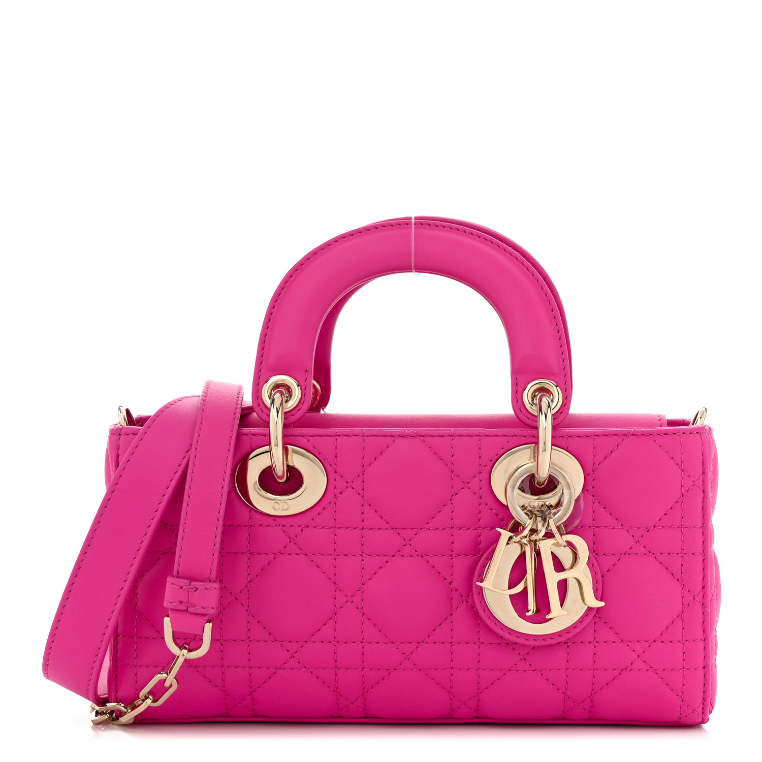 CHRISTIAN DIOR Lambskin Cannage Small Lady D-Joy Fuchsia - LuxuryEva