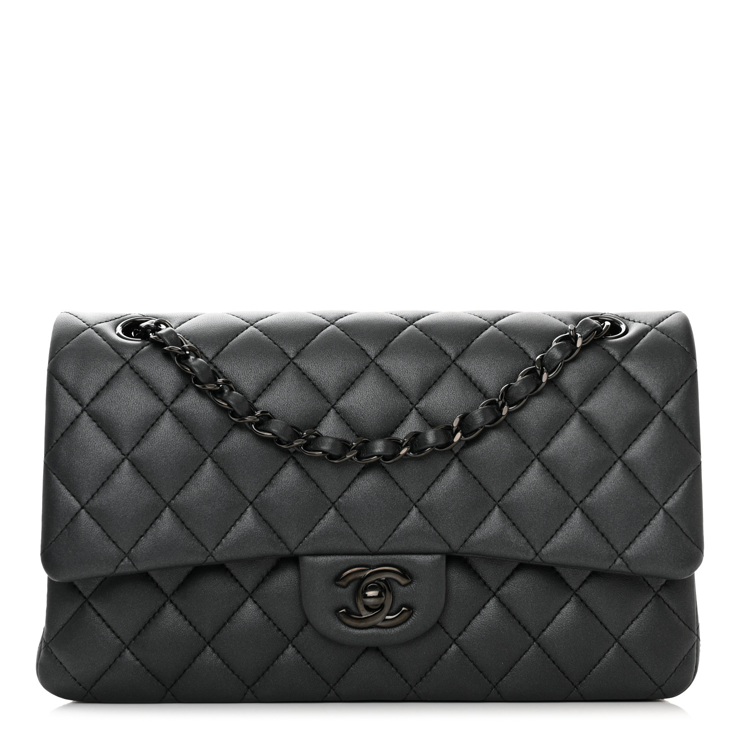 Lambskin Quilted Medium Double Flap So Black - LuxuryEva