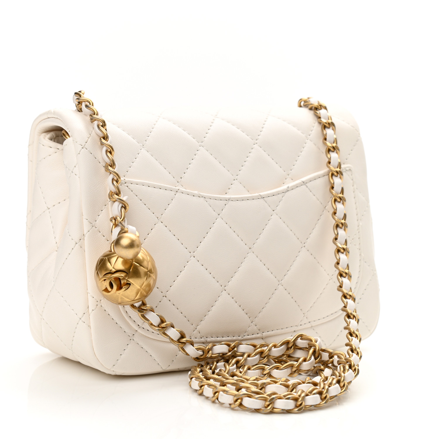 Lambskin Quilted CC Pearl Crush Mini Flap White - LuxuryEva