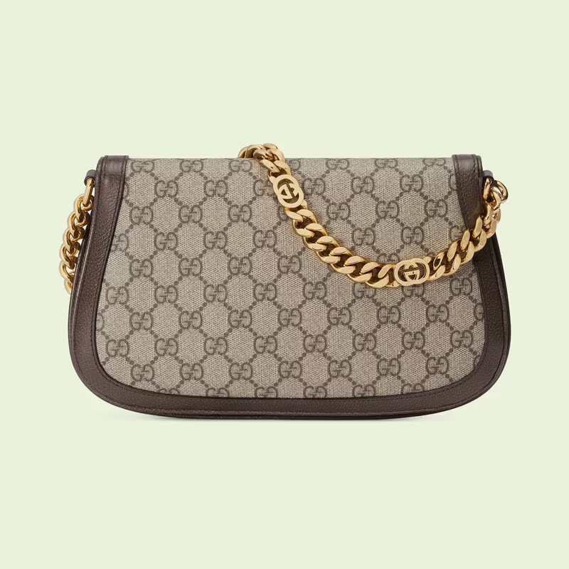 GG Supreme Monogram Textured Dollar Calfskin Blondie Chain Shoulder Flap Bag Beige - LuxuryEva