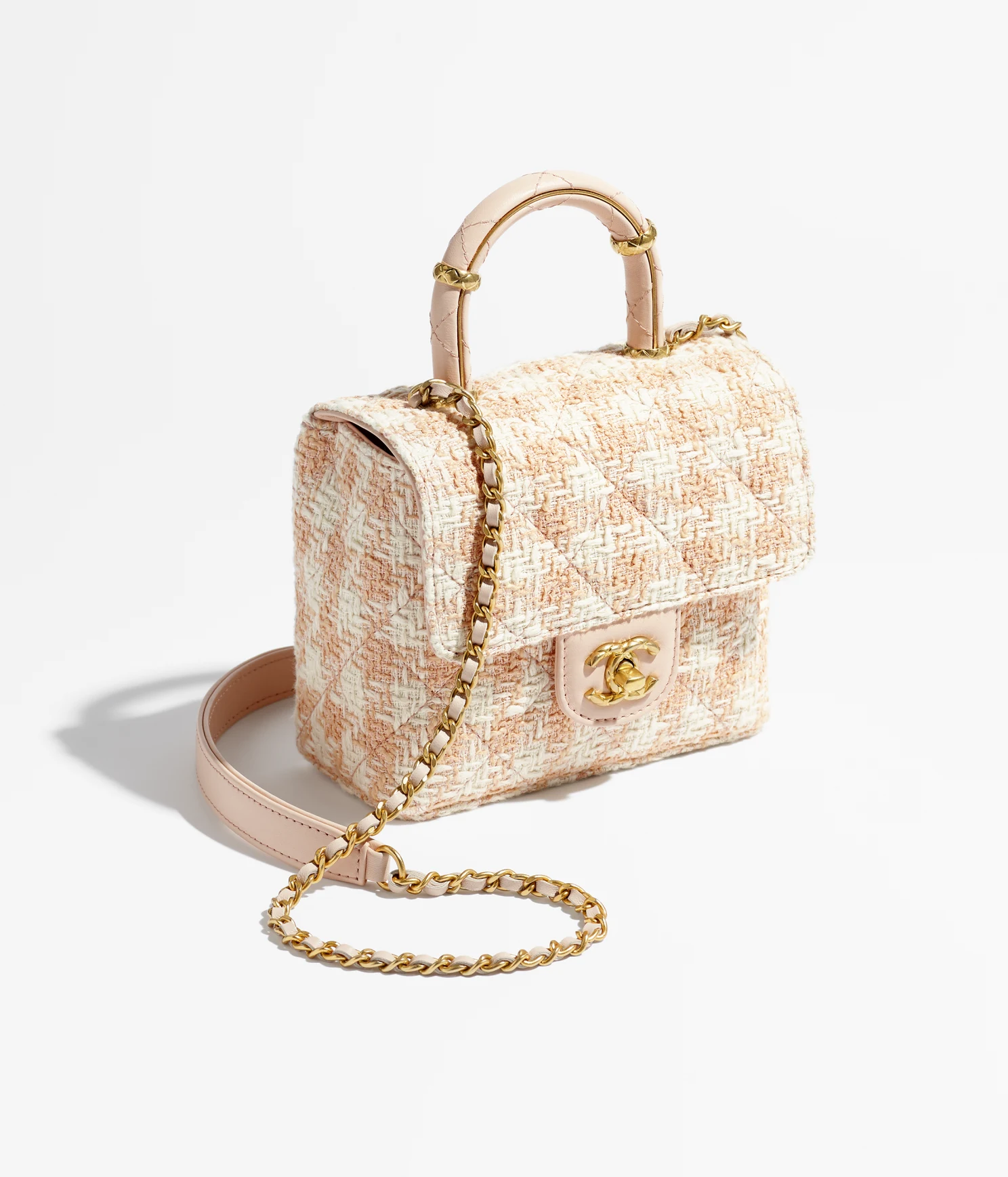 MINI FLAP BAG WITH TOP HANDLE-Orange & Ecru - LuxuryEva