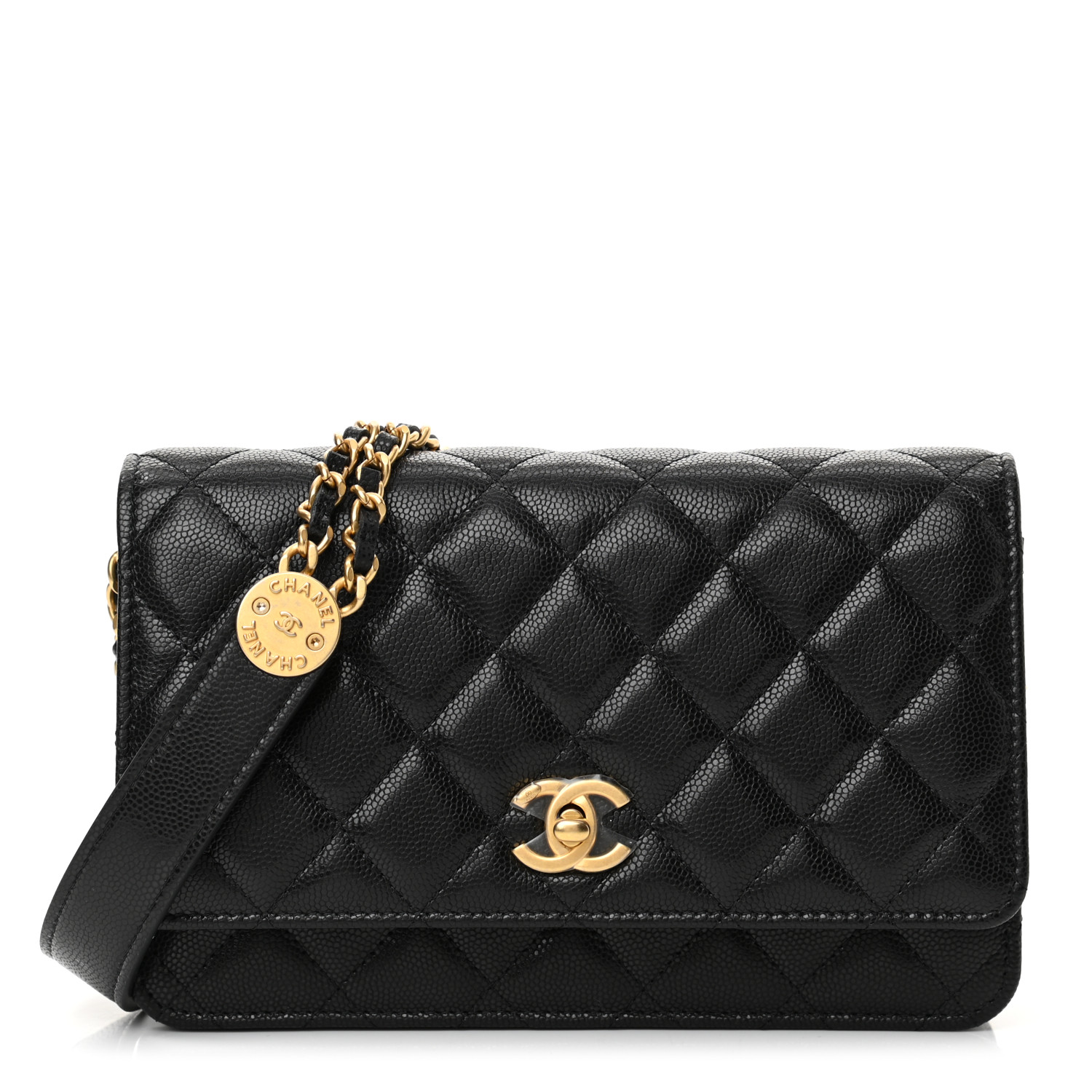 Caviar Quilted Twist Your Buttons Wallet On Chain WOC Black - LuxuryEva
