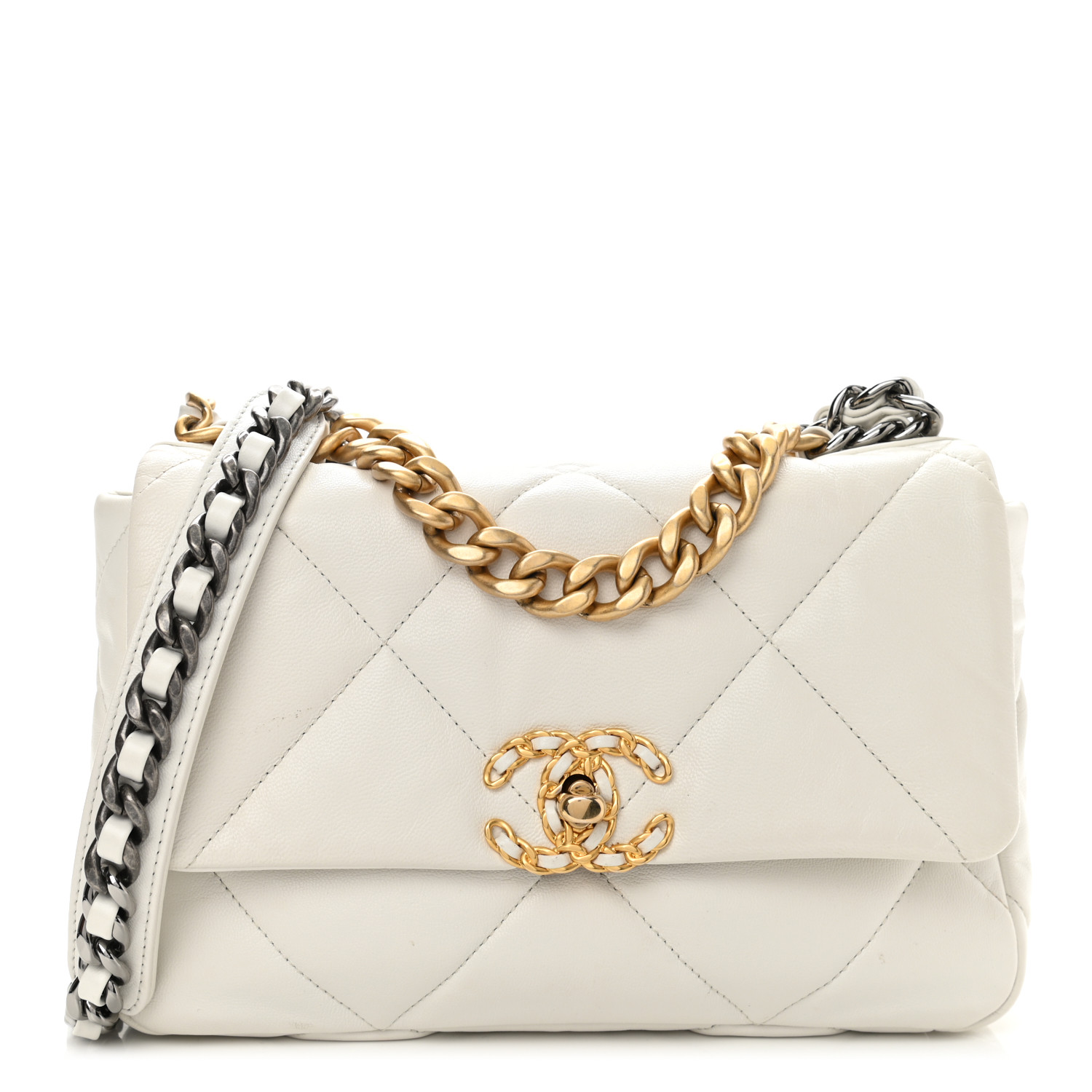 Goatskin Quilted Medium Chanel 19 Flap White - LuxuryEva