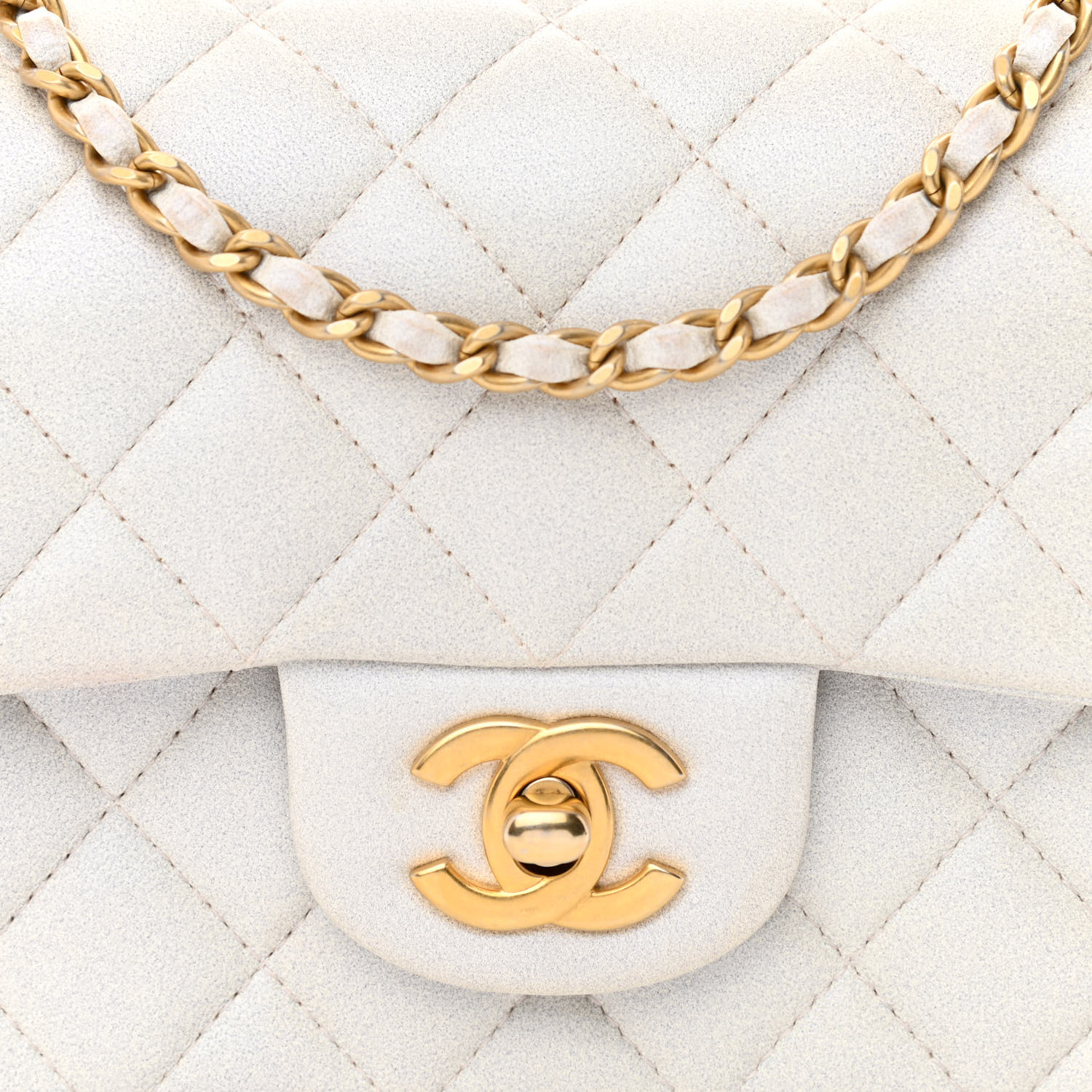 Iridescent Caviar Quilted Mini Top Handle Rectangular Flap White - LuxuryEva