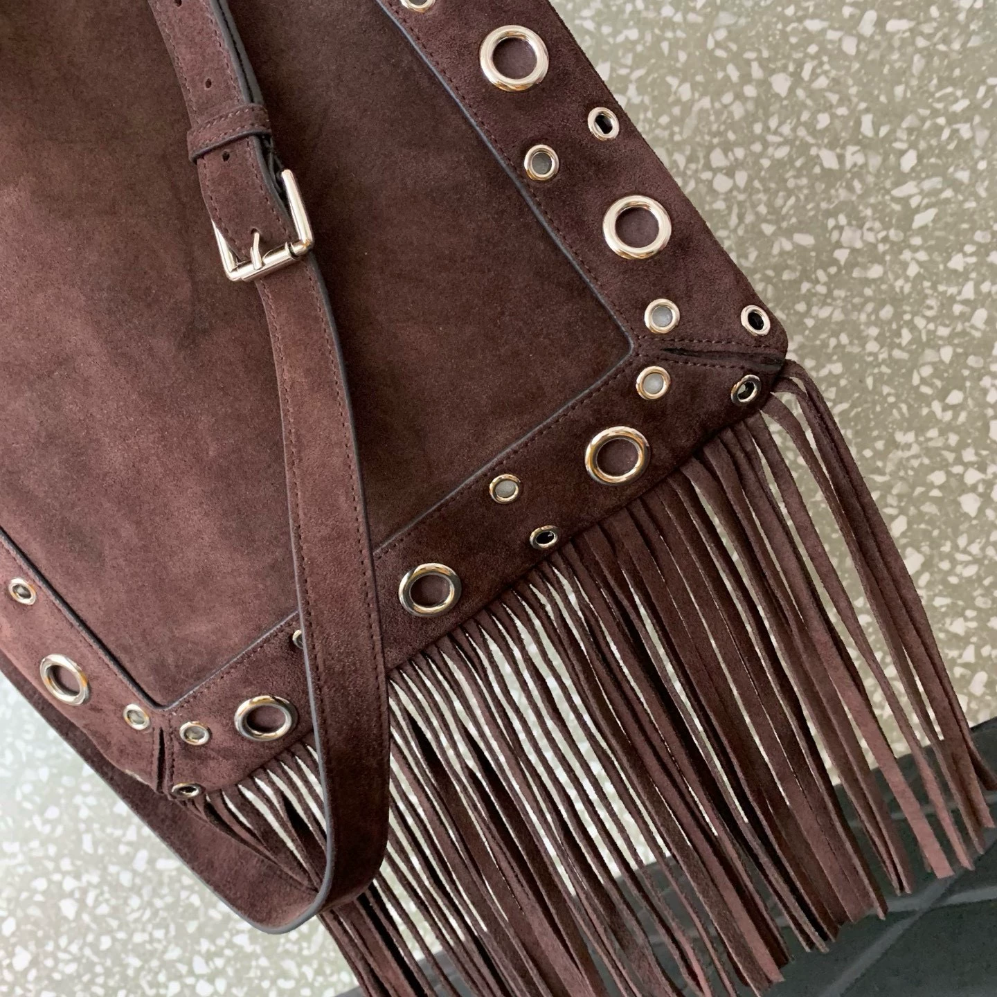 Valentino Garavani Nellcôte Suede Shoulder Bag With Fringes - LuxuryEva