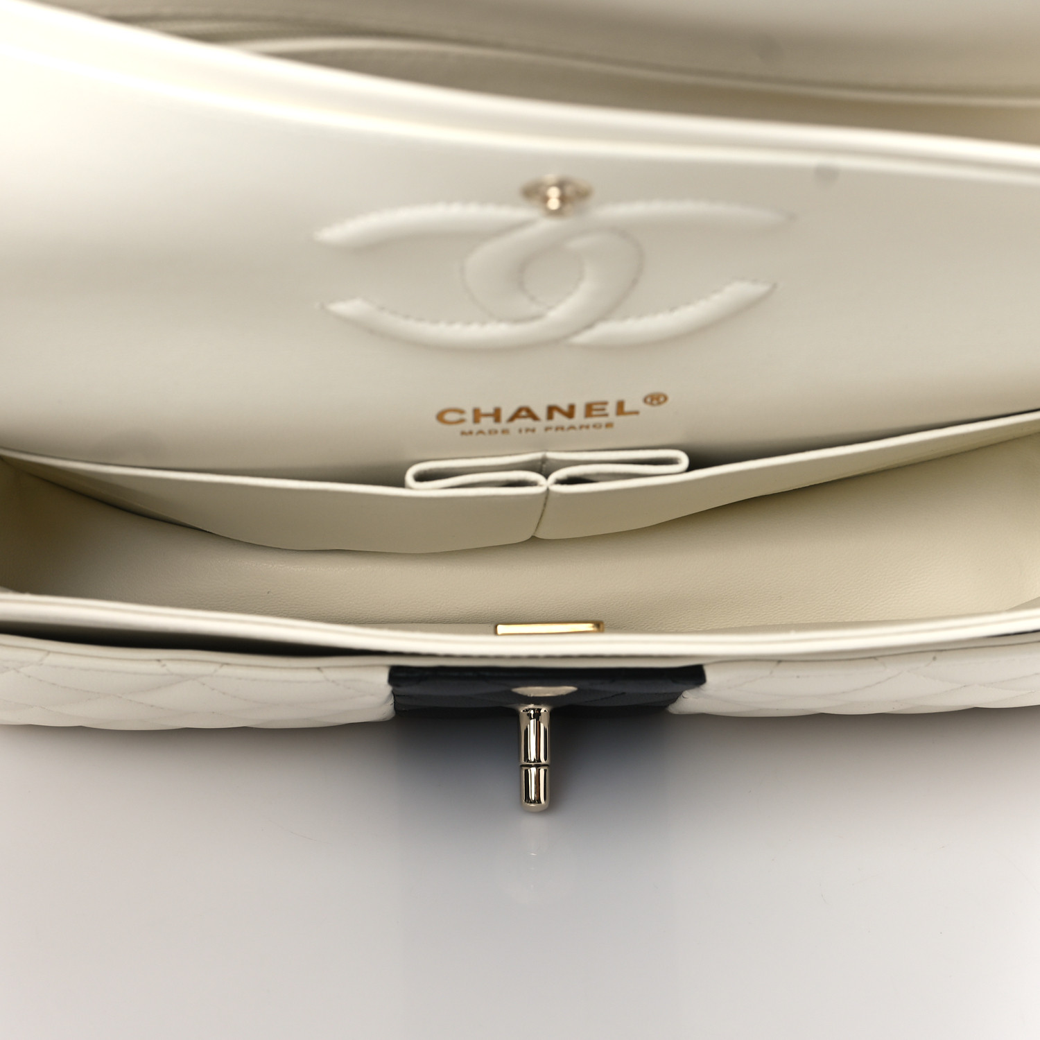 Lambskin Quilted Medium Double Flap Black White - LuxuryEva