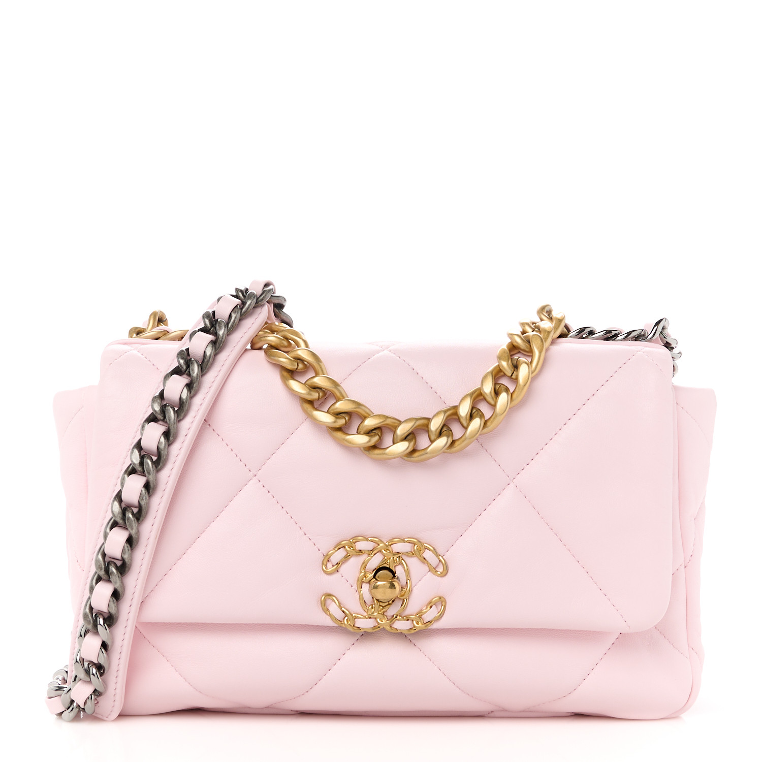 Chanel Lambskin Quilted Medium Chanel 19 Flap Light Pink - LuxuryEva