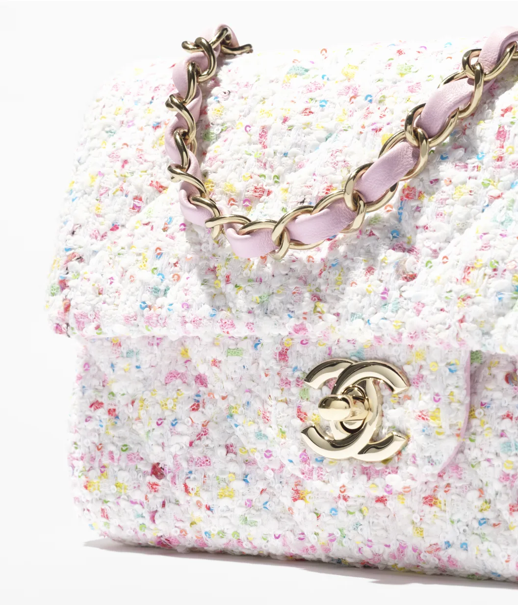 CHANEL Mini Classic Handbag-White, Blue & Pink - LuxuryEva