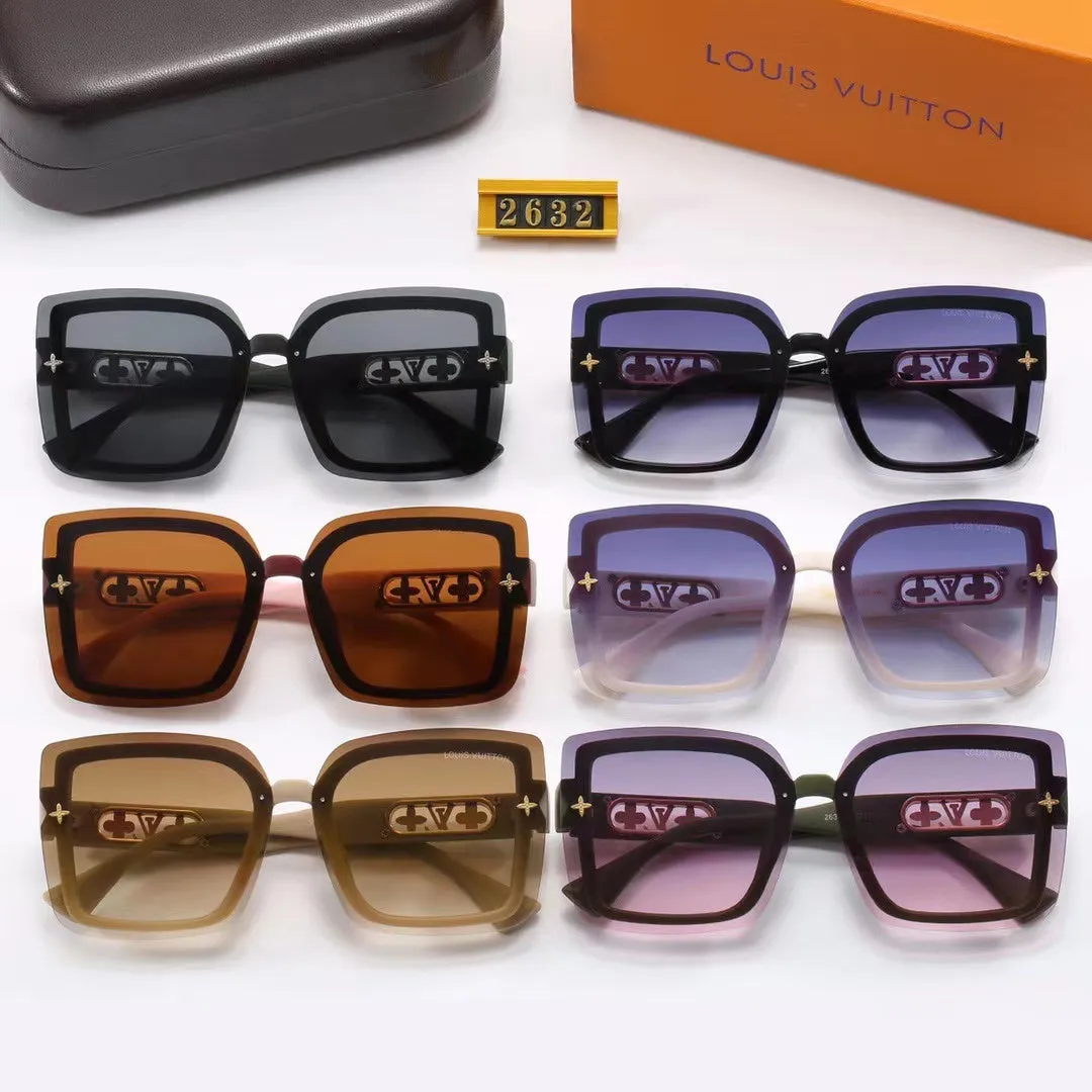 LV 6-color fashion four-leaf clover hollow letter temple sunglasses - LuxuryEva