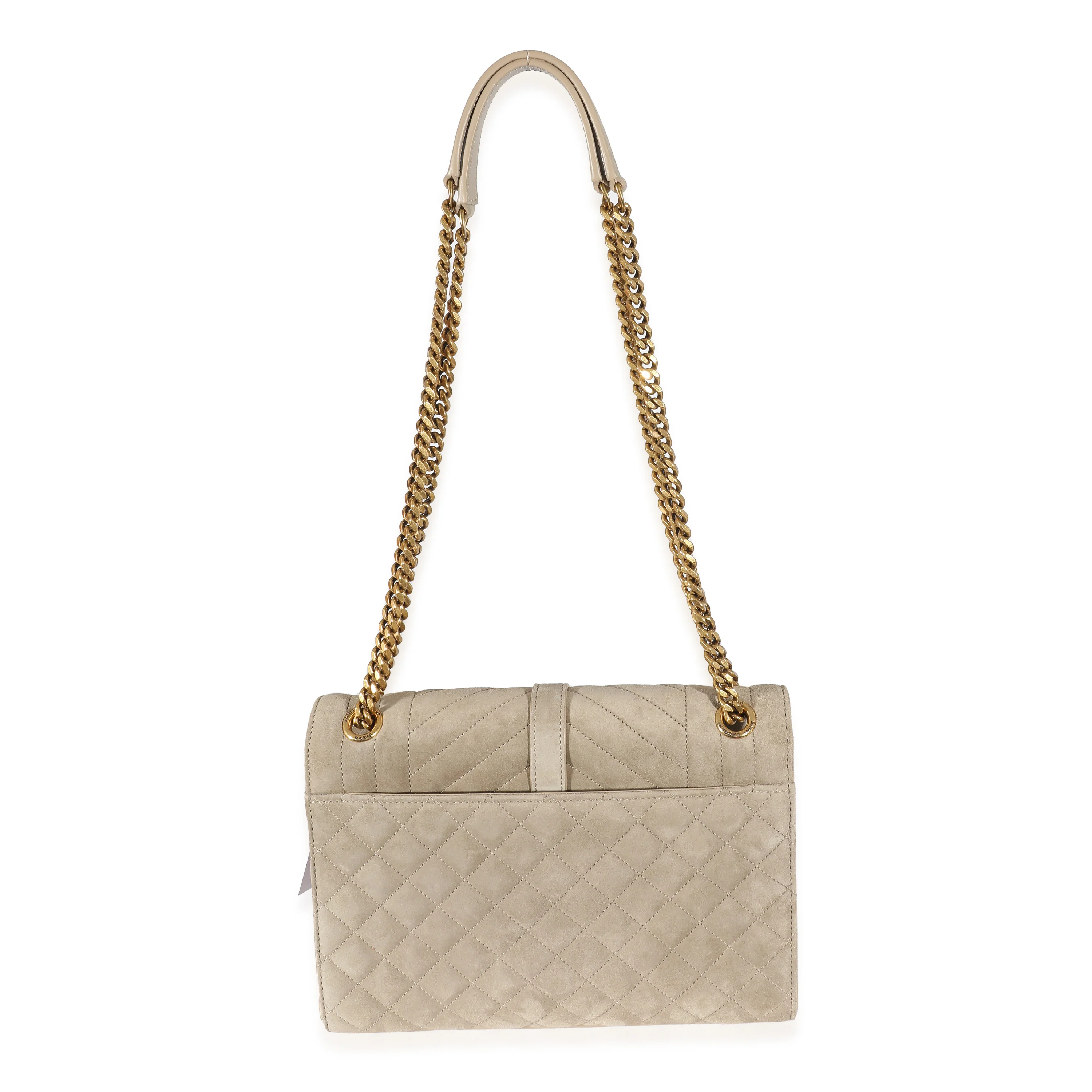 Saint Laurent Beige Suede Mixed Matelasse Triquilt Medium Monogram Envelope Satc - LuxuryEva