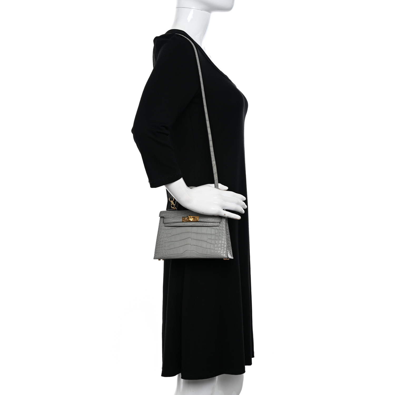 Matte Alligator Mini Kelly Sellier 20 Gris Ciment - LuxuryEva