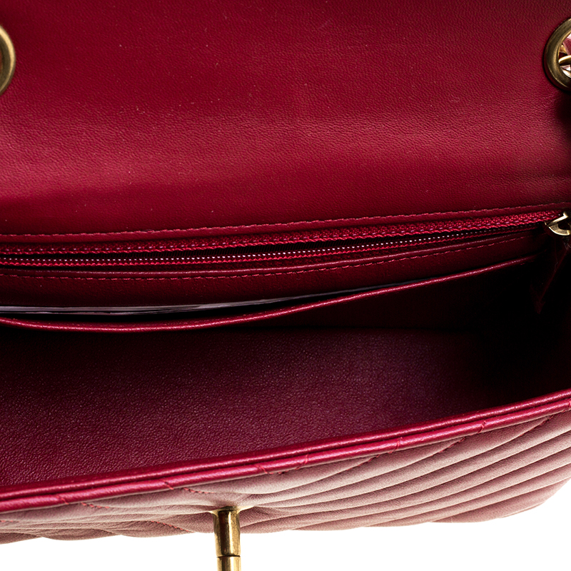 Dark Red Chevron Leather New Mini Classic Flap Bag - LuxuryEva