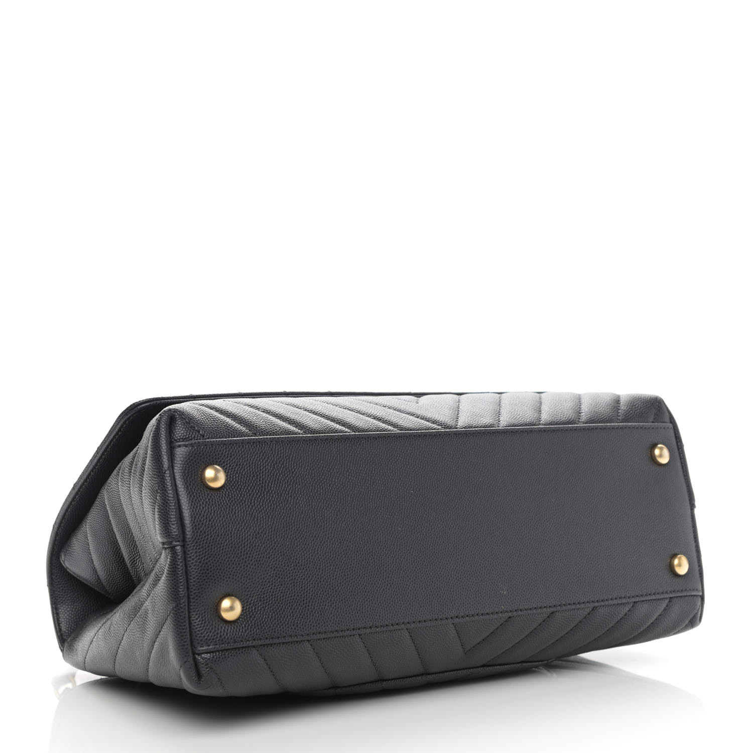 Caviar Chevron Quilted Small Coco Handle Flap Dark Grey - LuxuryEva