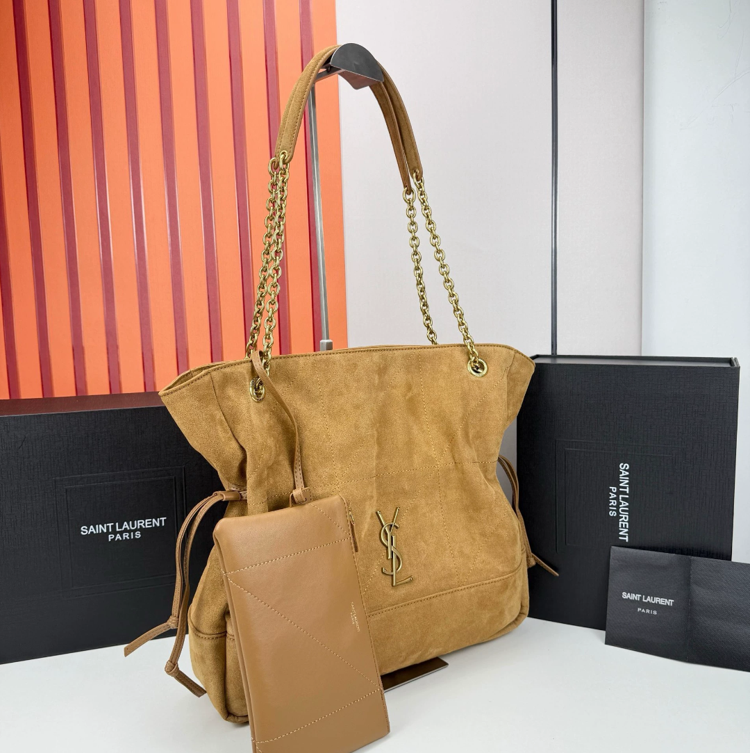 YSL JAMIE shopping in suede-GOLDEN LEAF - LuxuryEva