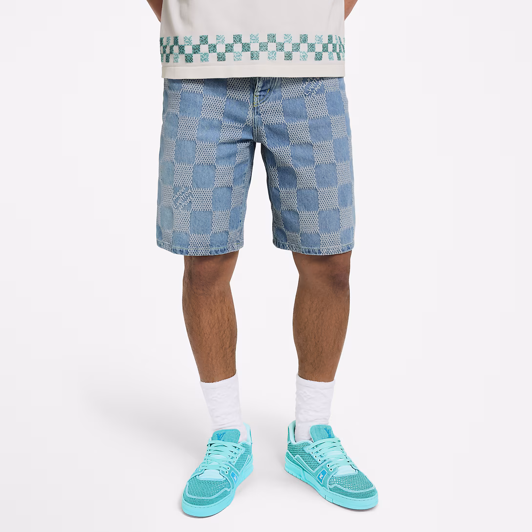 1AHVDR Damier 3D Light Denim Shorts - LuxuryEva